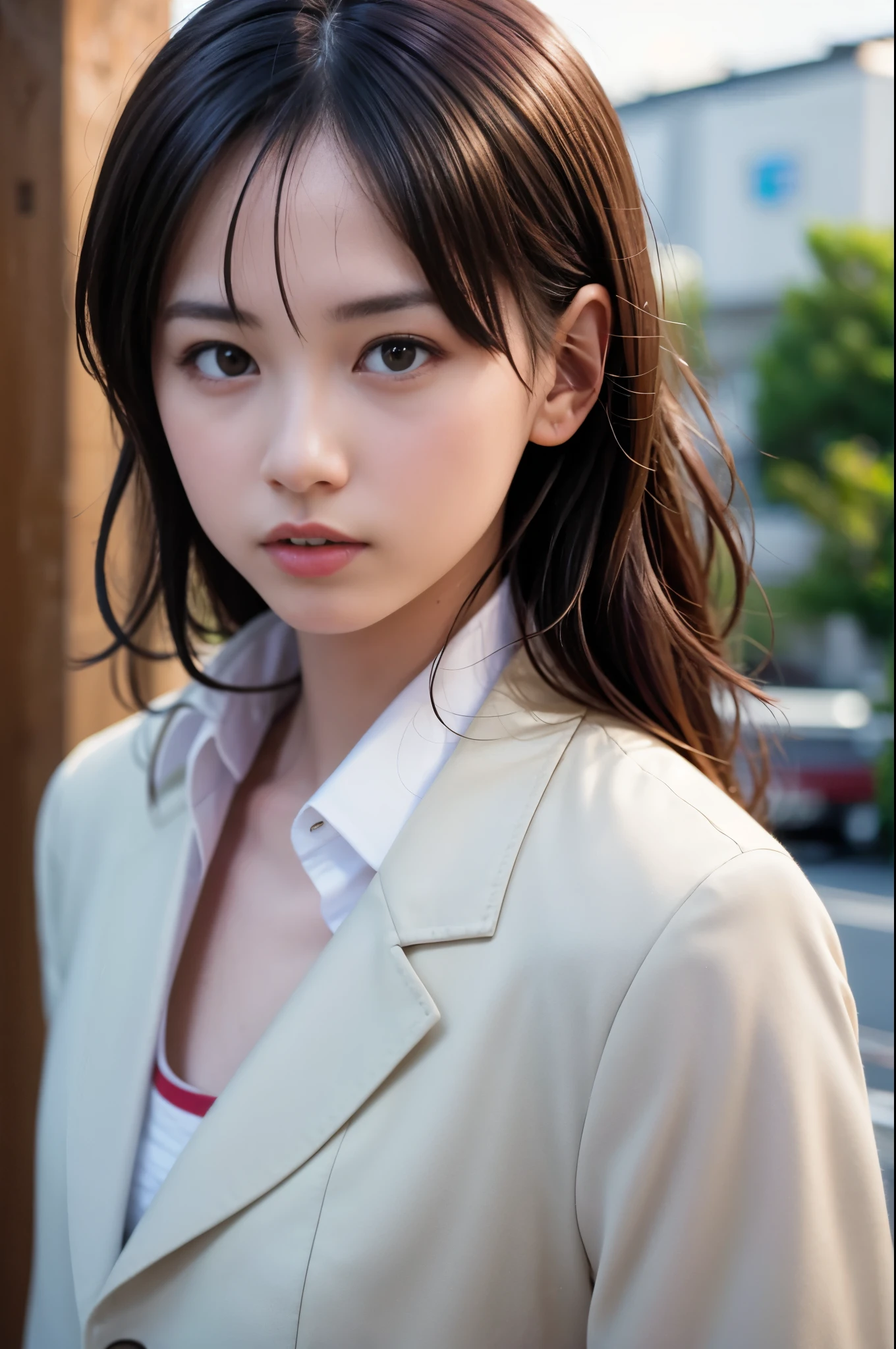 (8K, RAW photo, highest quality, masterpiece:1.3), (realistic, photo-realistic:1.4), (Highly detailed 8K wallpaper), sharp focus, Depth of written boundary,
japanese idol,very cute, (coat:1.3),(long hair :1.3), Upper body, highly detailed face and eyes,((shiny skin:1.2)), model pose,cinematic lighting, soft light, blur background, (A city with historical landmarks, such as a castle or a cathedral)