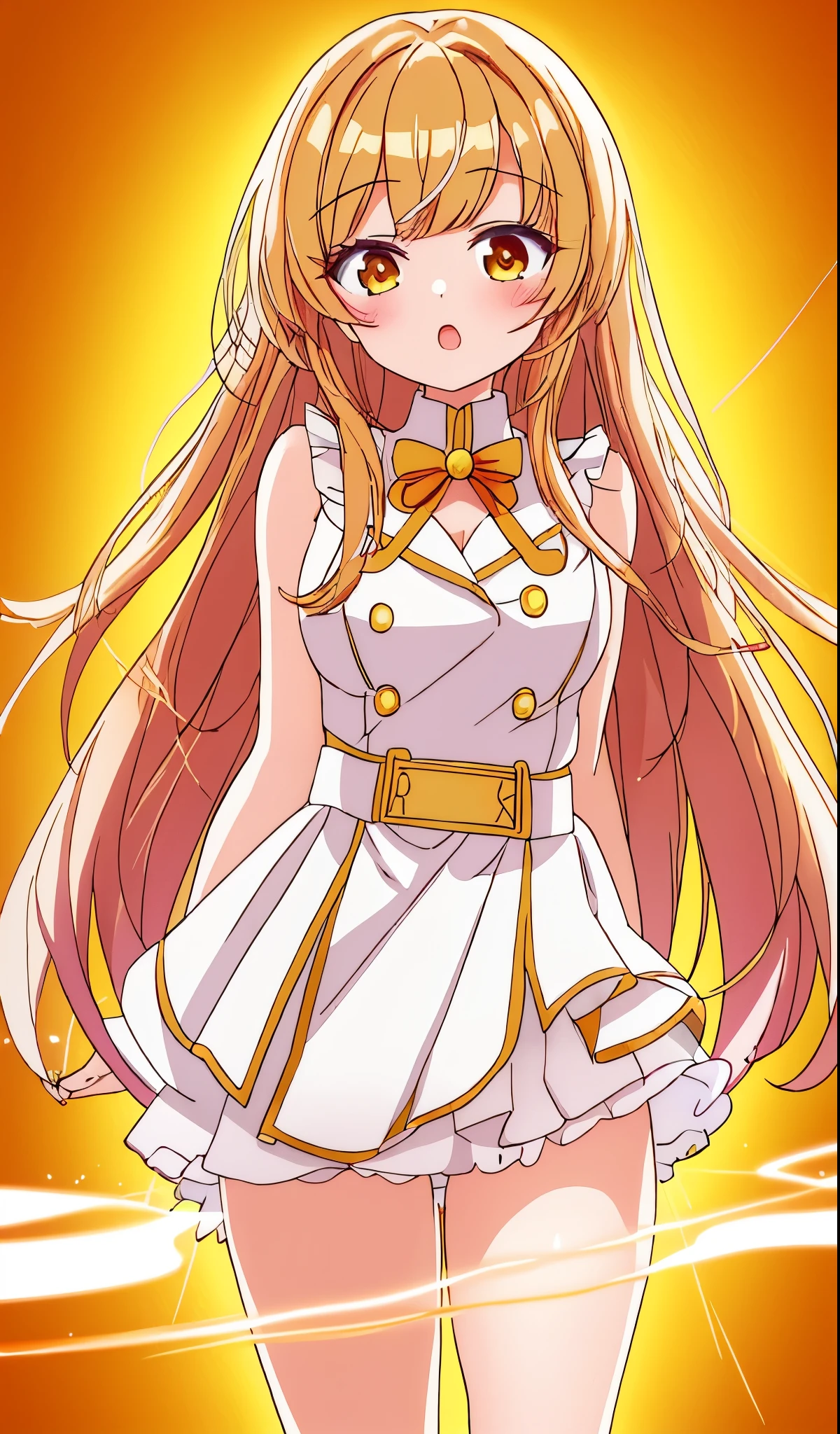 1girl, Mai Sakurajima, Yandere, Obsessive and Possessive, close-up, masterpiece, best quality, basic waifu, superultra detailed, no scenery, blank background, gold background, basic waifu illustration, gold color theme, gold hair, gold background, gold outfit