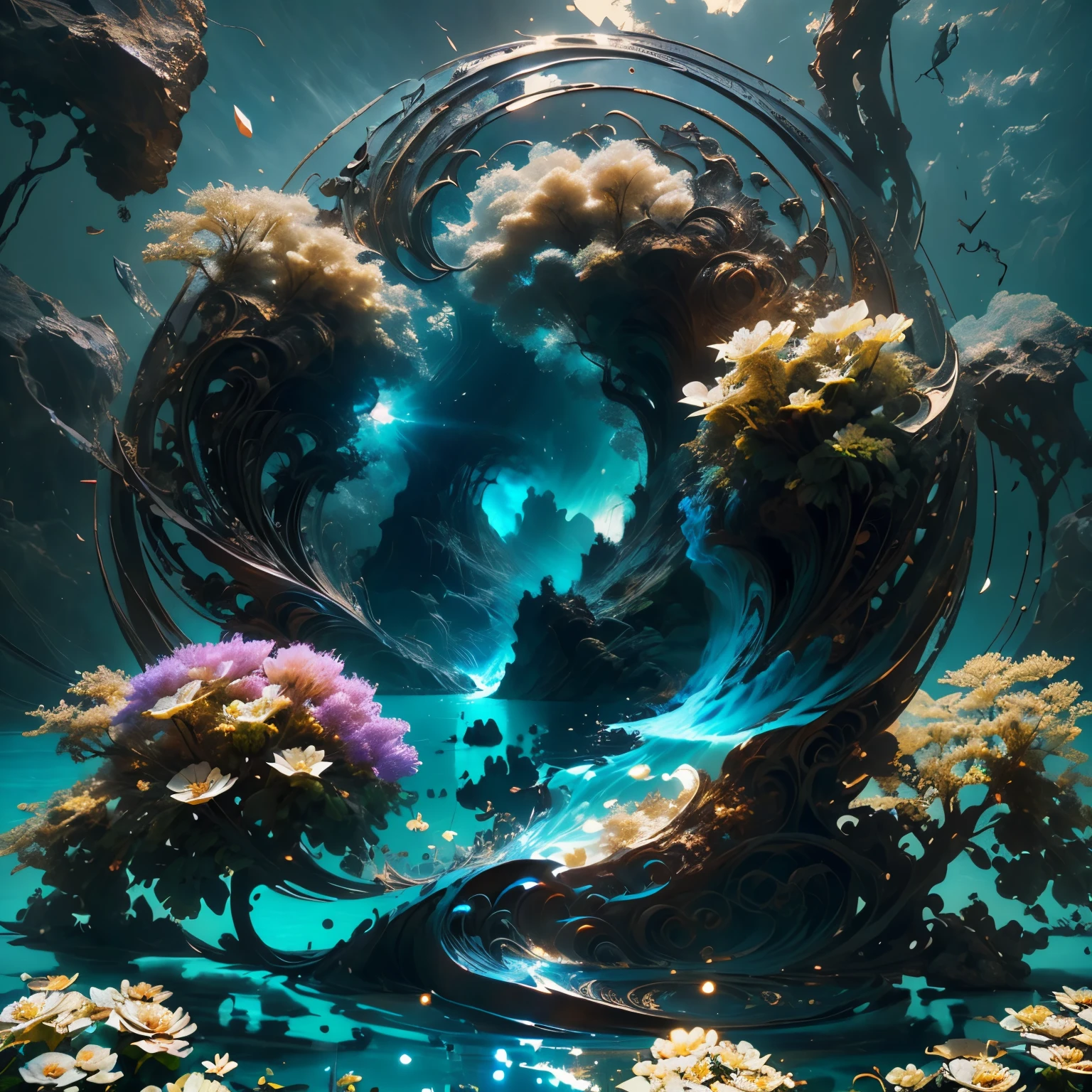 ((Seaart logo)) !top quality! masterpiece! High quality logo. 3D-визуализация. unreal engine. Highest quality, details, textures, materials, and clear forms (smooth glass, synthetic material, fake diamond, plastic, metal). Blue radiance from the depths of forms, Seaart logo!, 3D логотип. One . Front camera view, art deco, high detail, modern, gothic art, Fauvism, Contemporary art, constructivism, pop art, Hyperrealism, Pixar, depth of field, glowing light, ray tracing, light reflection. Hydrangeas, park, lake, Little Hill, Pebble path, Wallpaper, art deco, high detail, Cubist Futurism, surrealism, modern, gothic art, atmospheric perspective, the panorama, perspective, Diffraction spikes, masterpiece, Best quality, anatomically correct, high details, 8K .