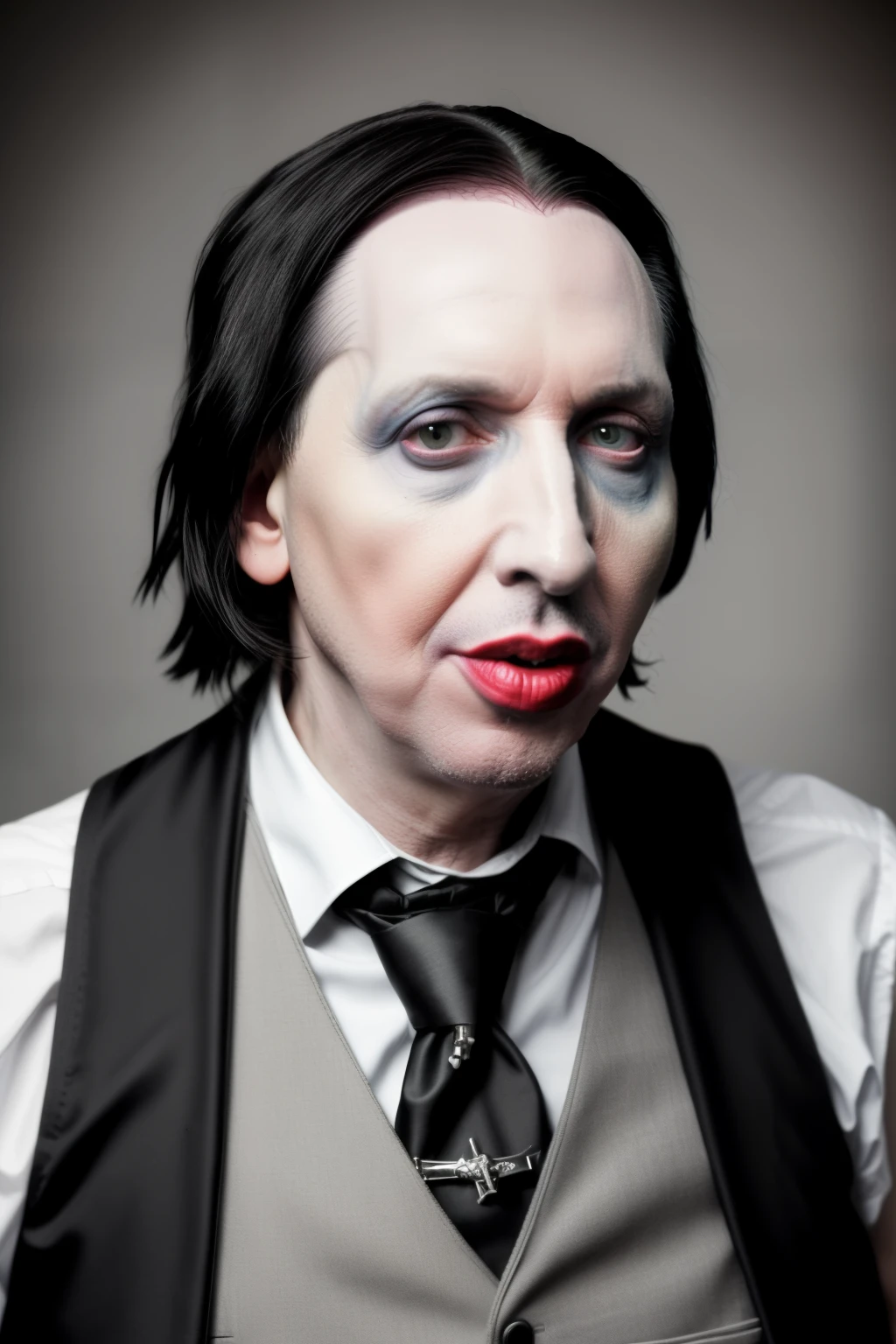 RAW photo in sequence, uma imagem de Marilyn Manson, ((professor na escola elementar, sorrindo)), detalhes do rosto marcados, fundos detalhados pouco desfocados, claridade natural, HDR, imagem profissional, flertando com o espectador, intriguing appearance, fotorrealista, Marilyn Manson, pele natural, 8k UHD, alta qualidade, film grain, Fujifilm XT3
Marilyn Manson, professoria na escola elementar, ((uscando roupas de professor com gravata e vest