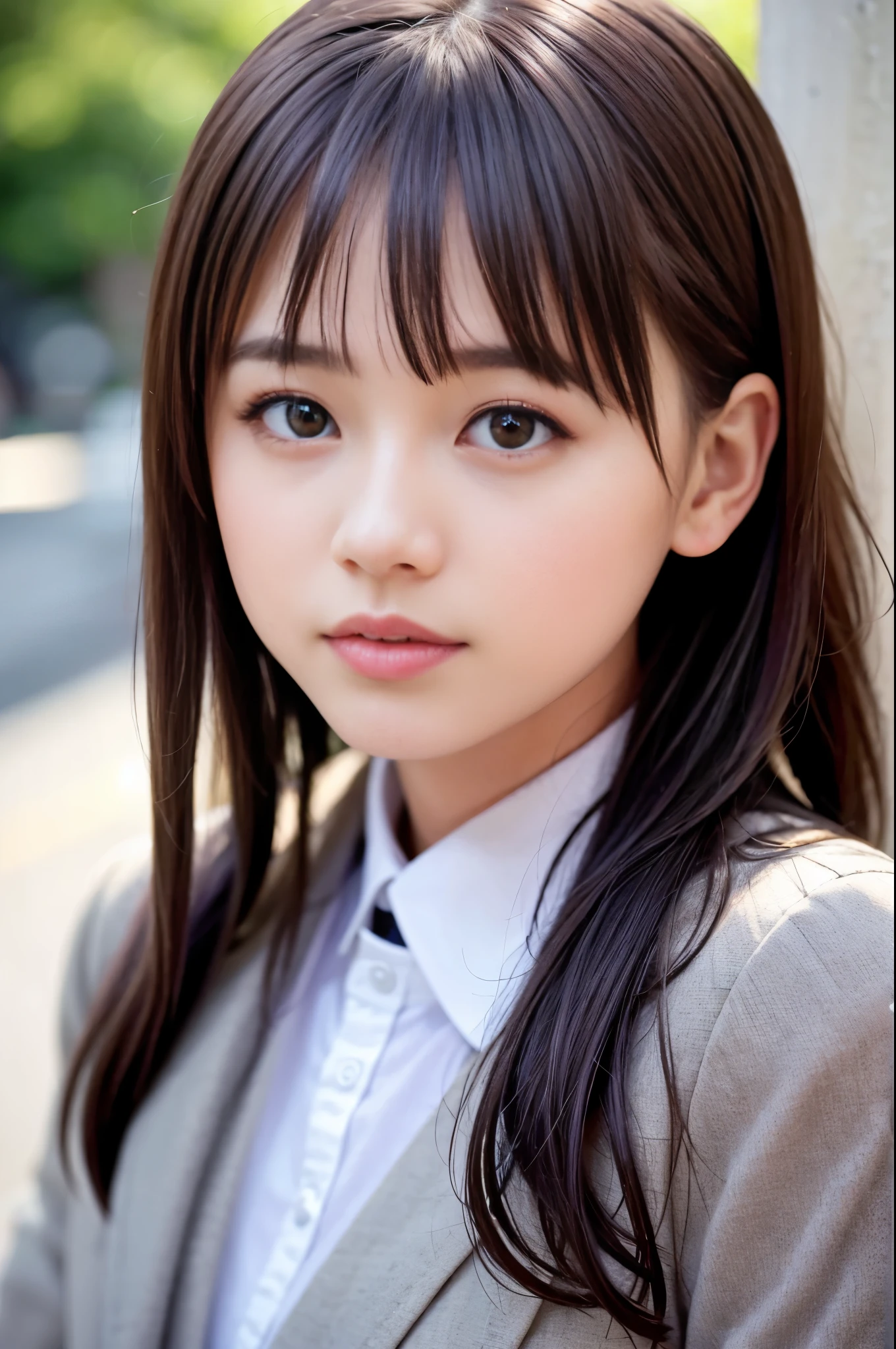  (8K, RAW photo, highest quality, masterpiece:1.3), (realistic, photo-realistic:1.4), (Highly detailed 8K wallpaper), sharp focus, Depth of written boundary,
 japanese idol,very cute, baby face,(coat:1.3),(long hair :1.3), Upper body, highly detailed face and eyes,((shiny skin:1.2)), cinematic lighting, soft light, blur background, (A city with historical landmarks, such as a castle or a cathedral)