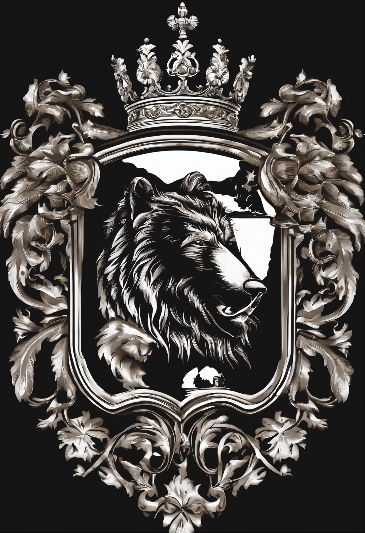 Coat of arms with (lobo) em preto e branco, fundo transparente