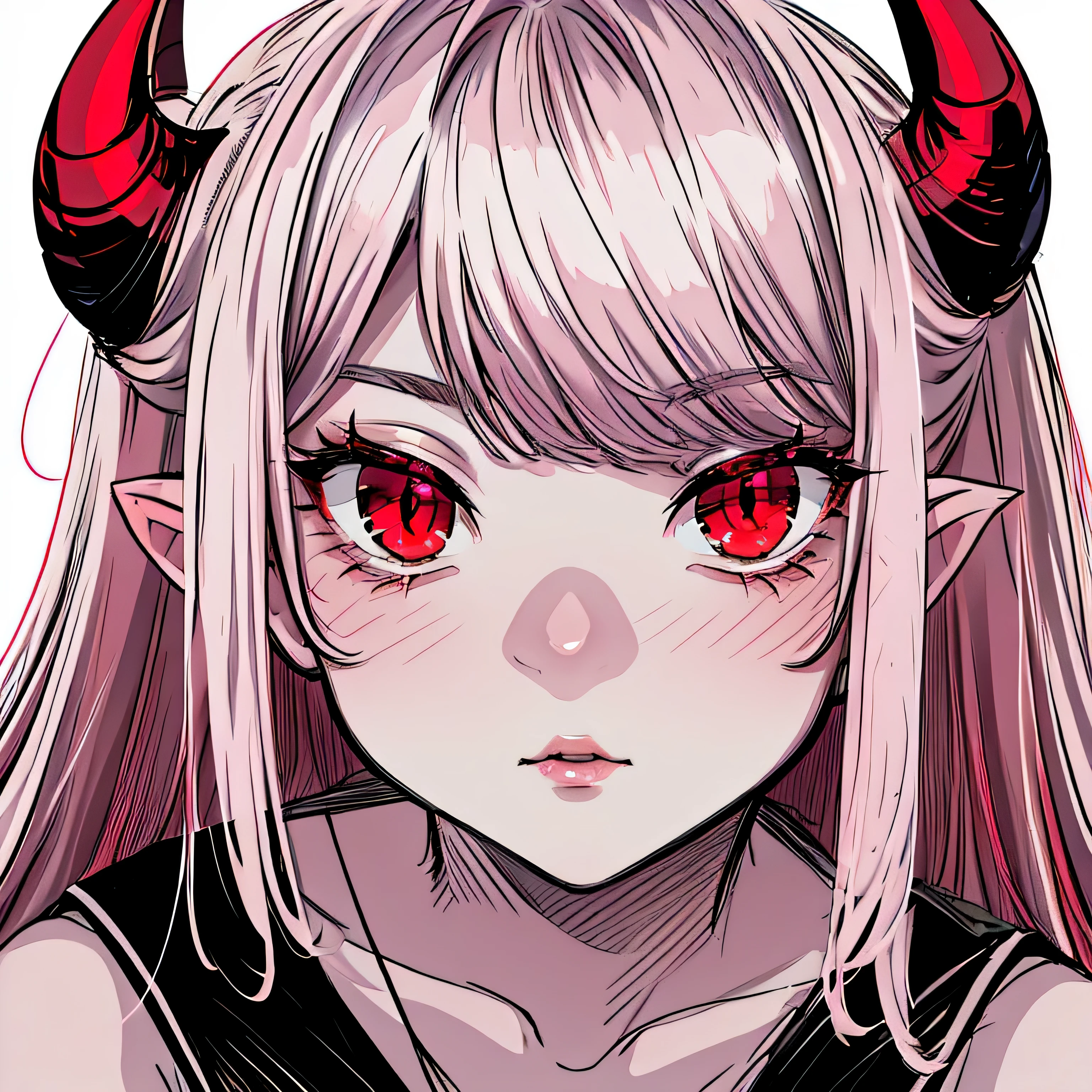 make a portrait of a devil horned girl face with red eyes in rose colors