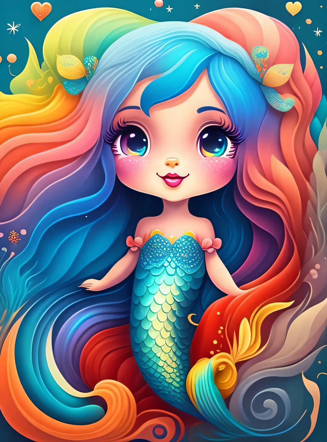 the colorida abstract of cute little mermaid, (colorida,altamente detalhado,arte vetorial)