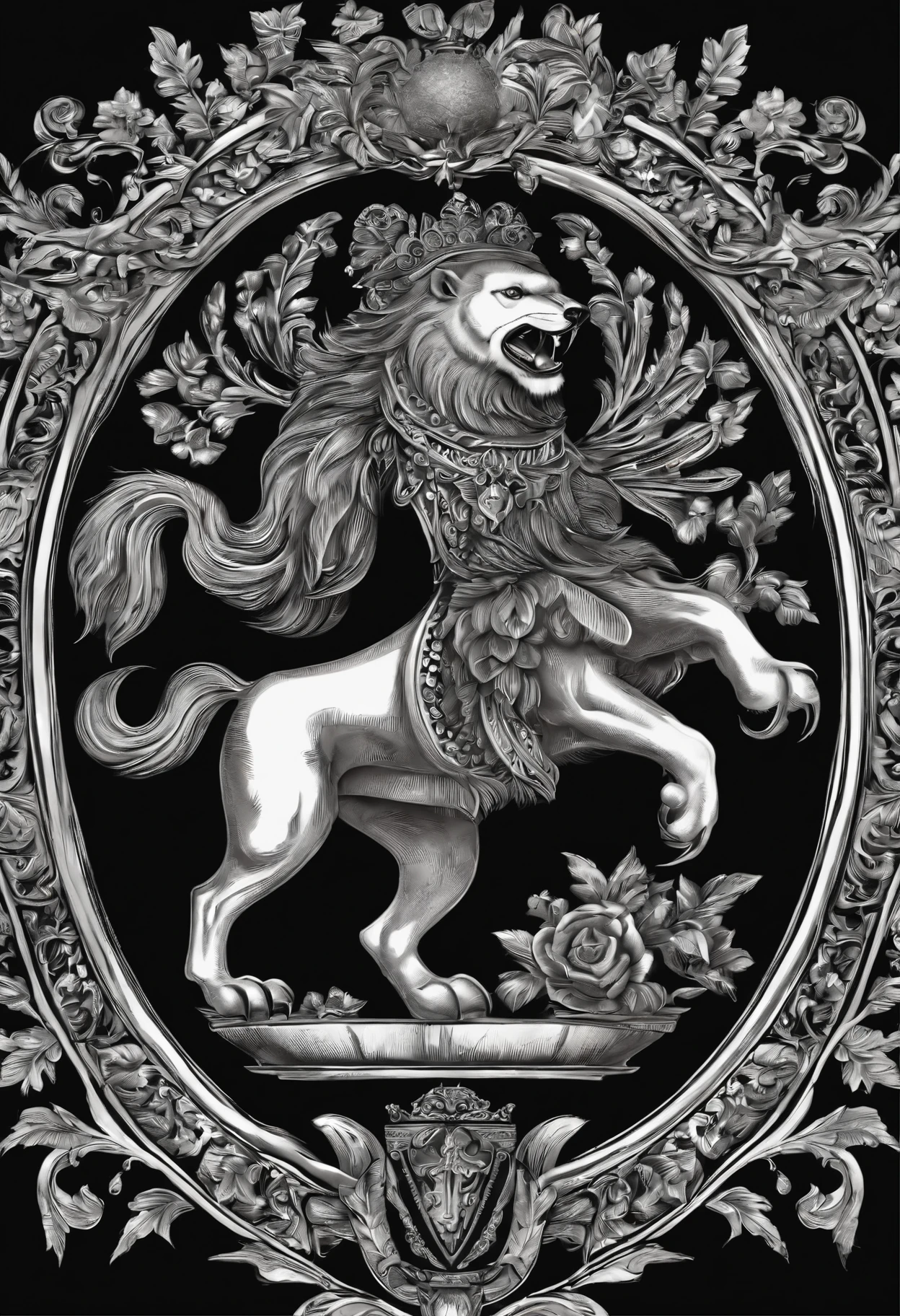 Coat of arms with (lobo feroz) em preto e branco