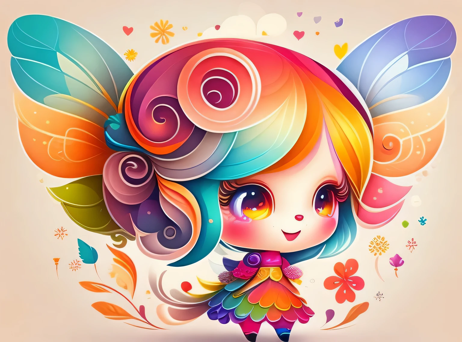 the colorida abstract of cute little fairy, (colorida,altamente detalhado,arte vetorial)