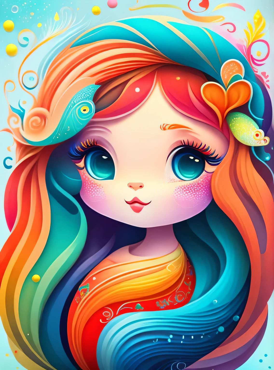 the colorida abstract of cute little mermaid, (colorida,altamente detalhado,arte vetorial)