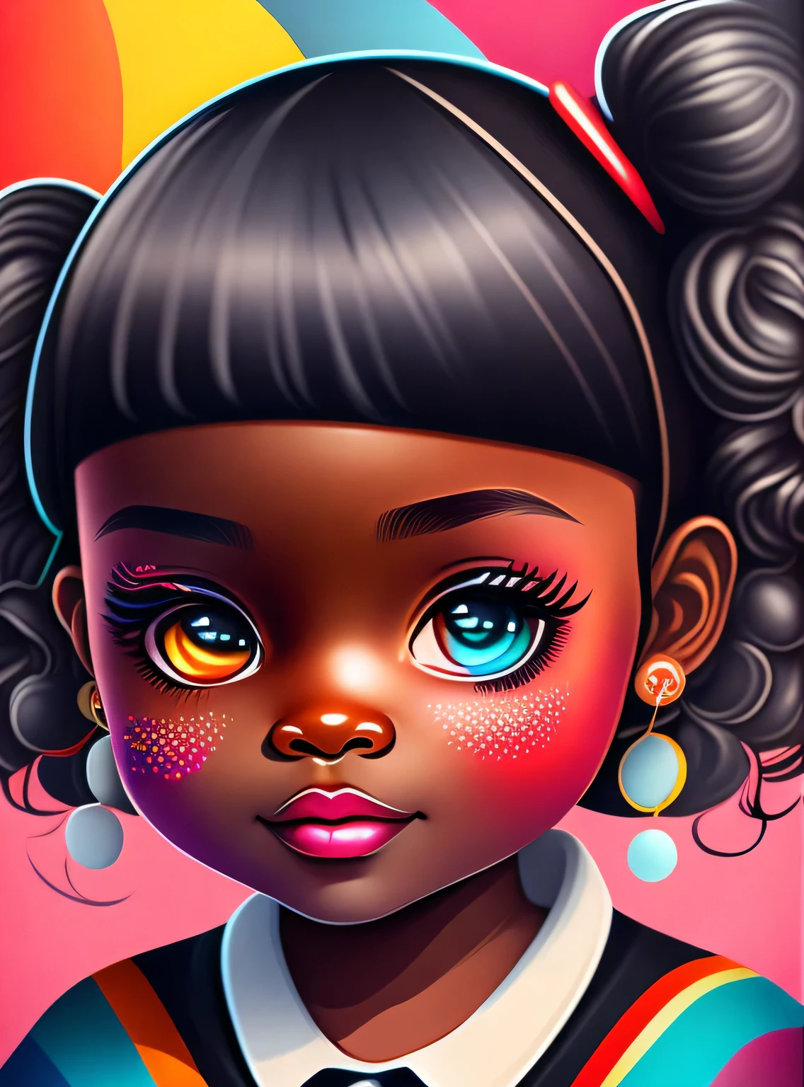 the colorida abstract of cute little black school girl, (colorida,altamente detalhado,arte vetorial)