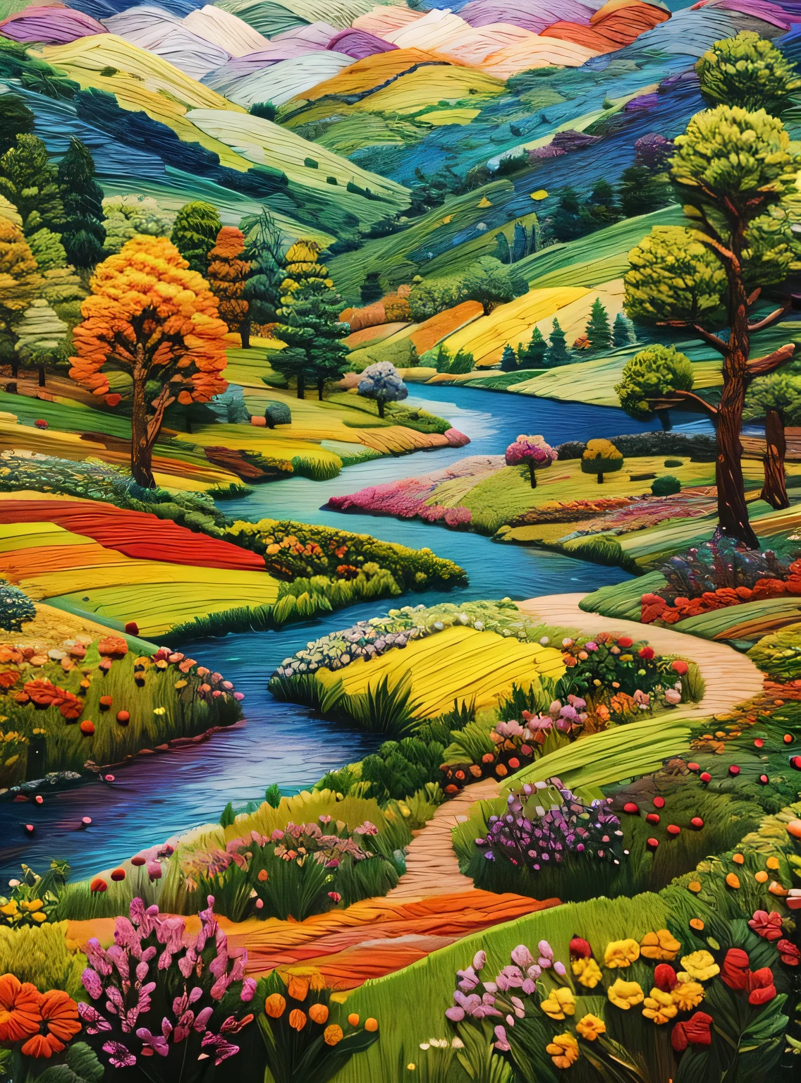 Paisagem bordada em muitas cores