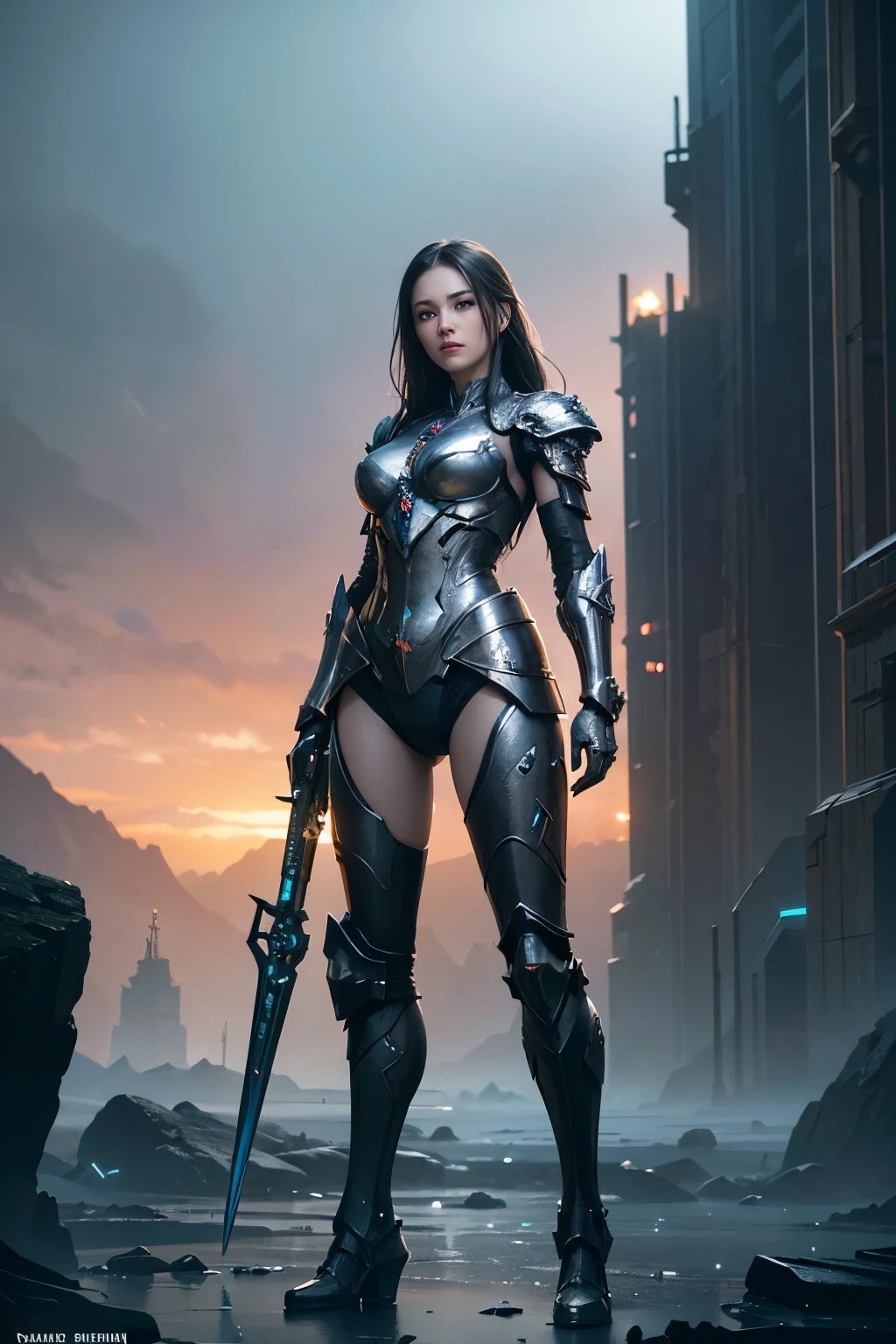 there is a woman in armor standing in the rain, epic fantasy digital art style, epic fantasy sci fi illustration, karol bak uhd, cyborg girl, cyberpunk angry gorgeous goddess, beutiful girl cyborg, cyborg - girl, 4k fantasy art, epic scifi fantasy art, epic scifi character art, epic fantasy art portrait, fantasy art behance, wojtek fus