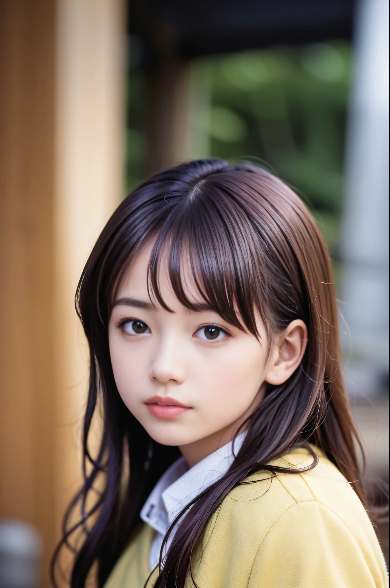  (8K, RAW photo, highest quality, masterpiece:1.3), (realistic, photo-realistic:1.4), (Highly detailed 8K wallpaper), sharp focus, Depth of written boundary,
 japanese idol,very cute, ,(coat:1.3),(long hair :1.3), Upper body, highly detailed face and eyes,((shiny skin:1.2)), cinematic lighting, soft light, blur background, (A city with historical landmarks, such as a castle or a cathedral)