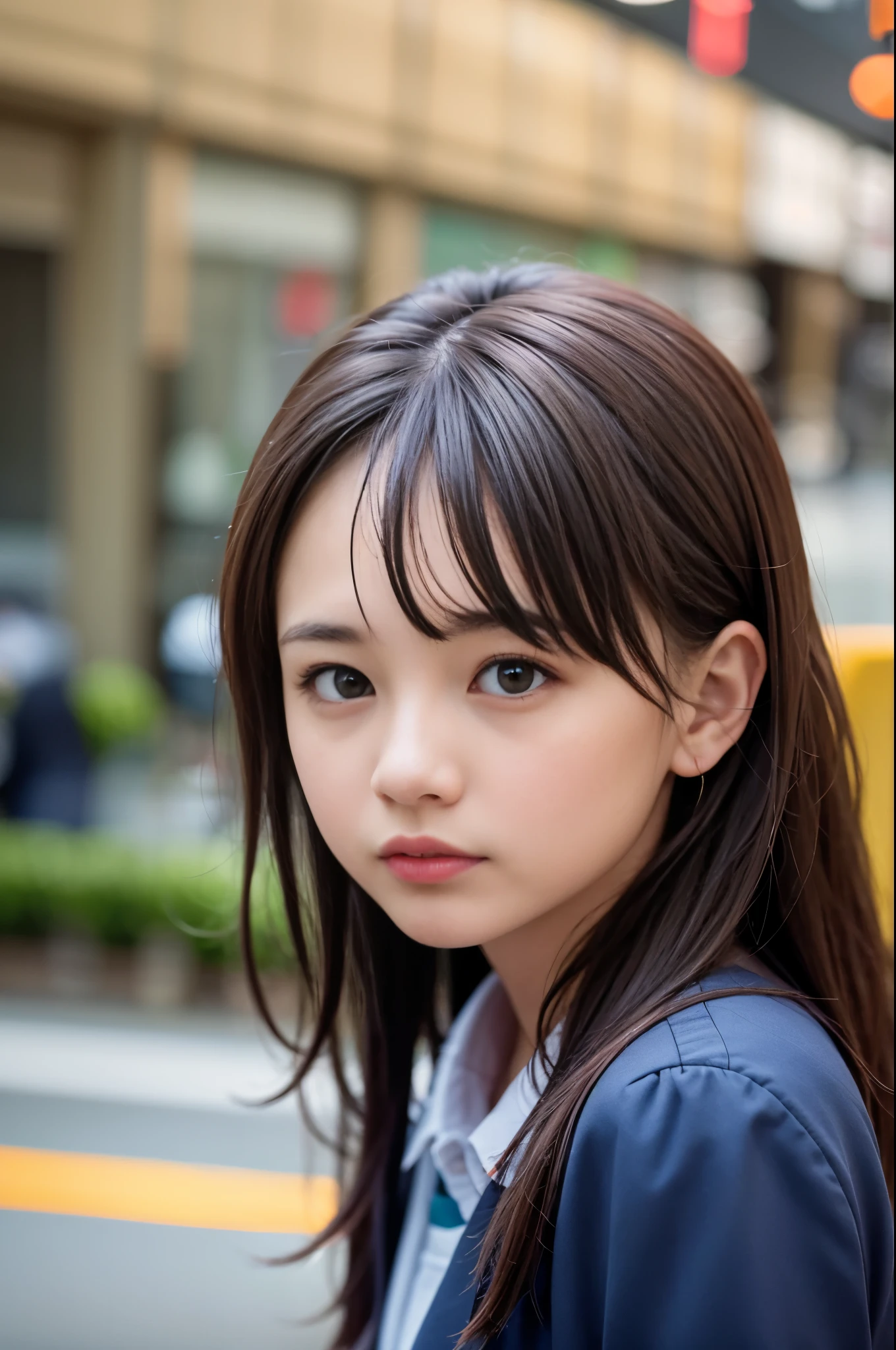 (8K, RAW photo, highest quality, masterpiece:1.3), (realistic, photo-realistic:1.4), (Highly detailed 8K wallpaper), sharp focus, Depth of written boundary,
japanese idol,very cute, baby face,(coat:1.3),(long hair :1.3), Upper body, highly detailed face and eyes,((shiny skin:1.2)), cinematic lighting, soft light, blur background, (A city with historical landmarks, such as a castle or a cathedral)