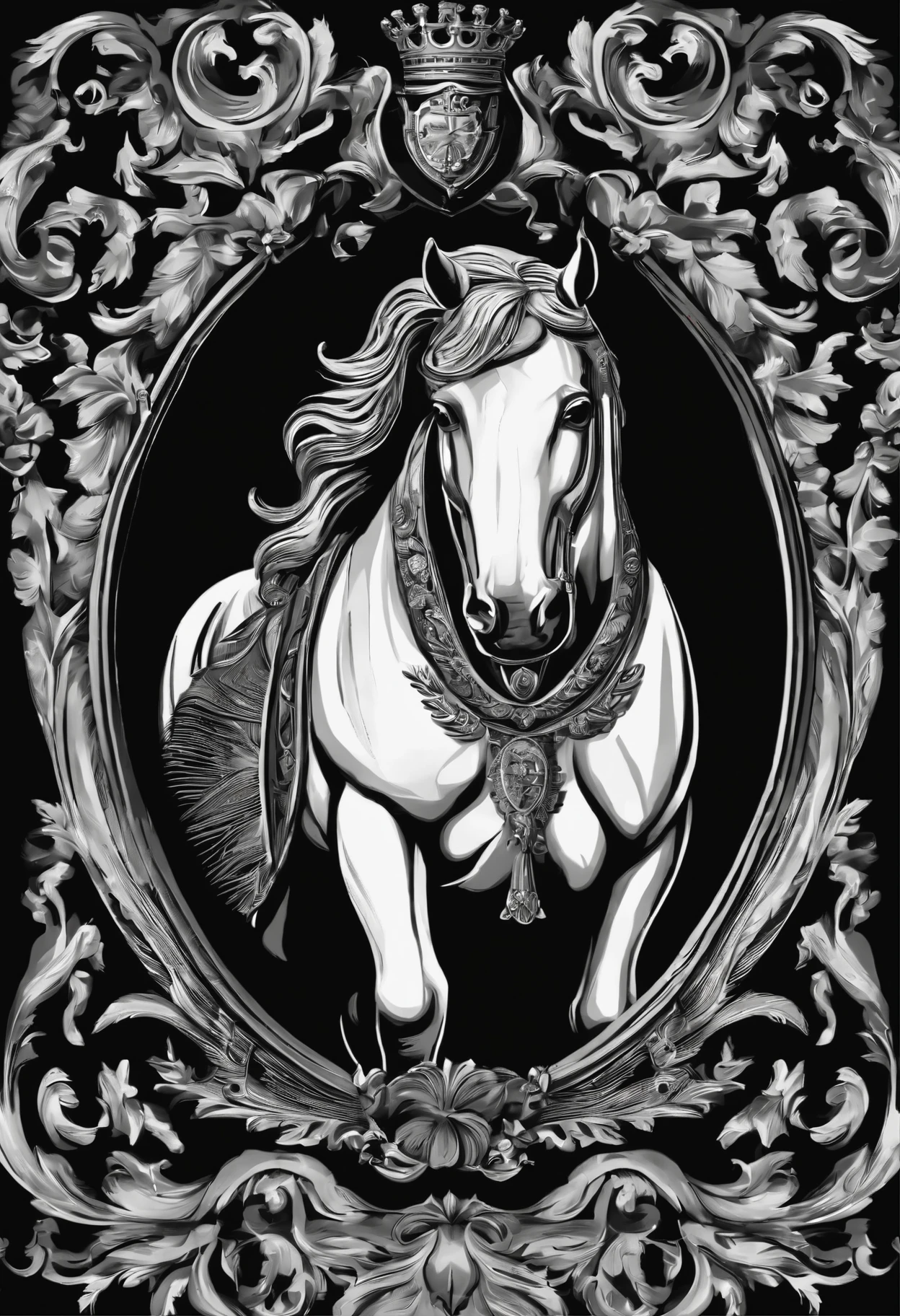 Coat of arms with (cavalo face) em preto e branco