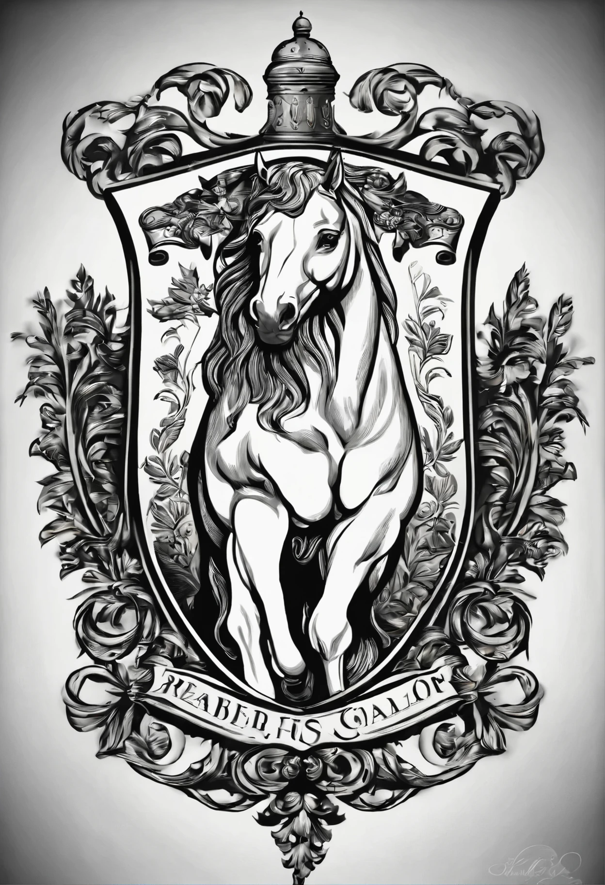 Coat of arms with (cavalo face) em preto e branco