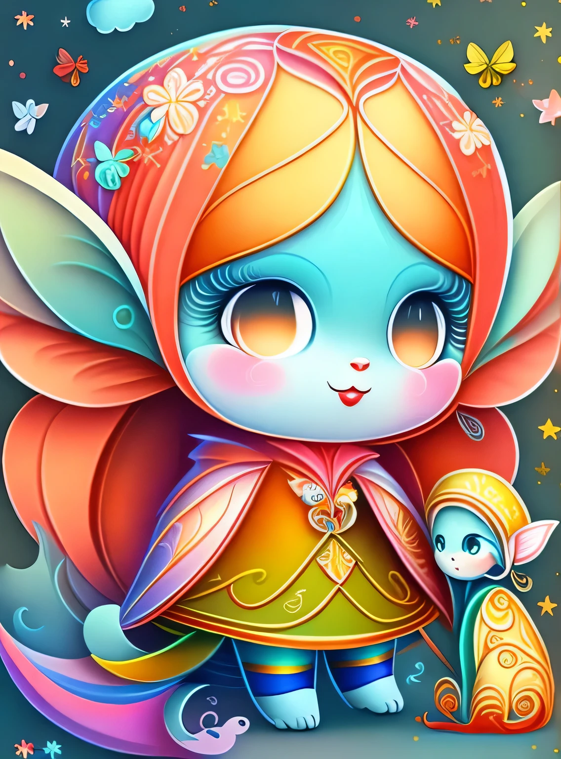 the colorida abstract of cute little fairy and elfs, (colorida,altamente detalhado,arte vetorial)