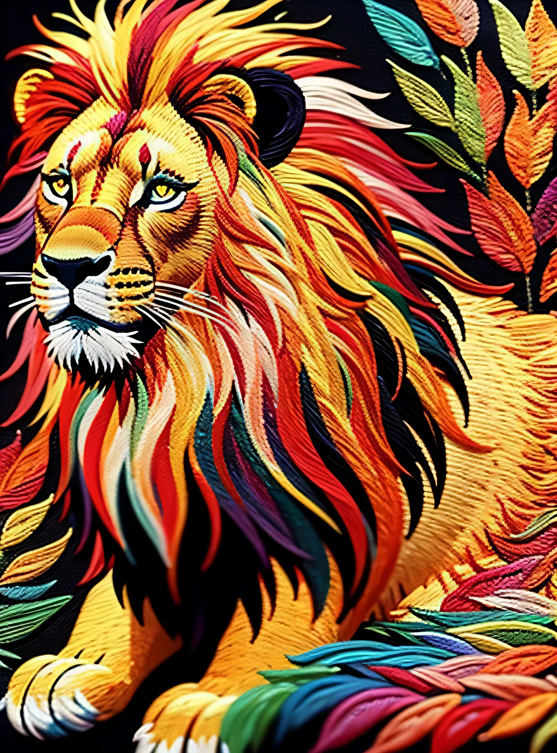 Lion embroidered in many colors