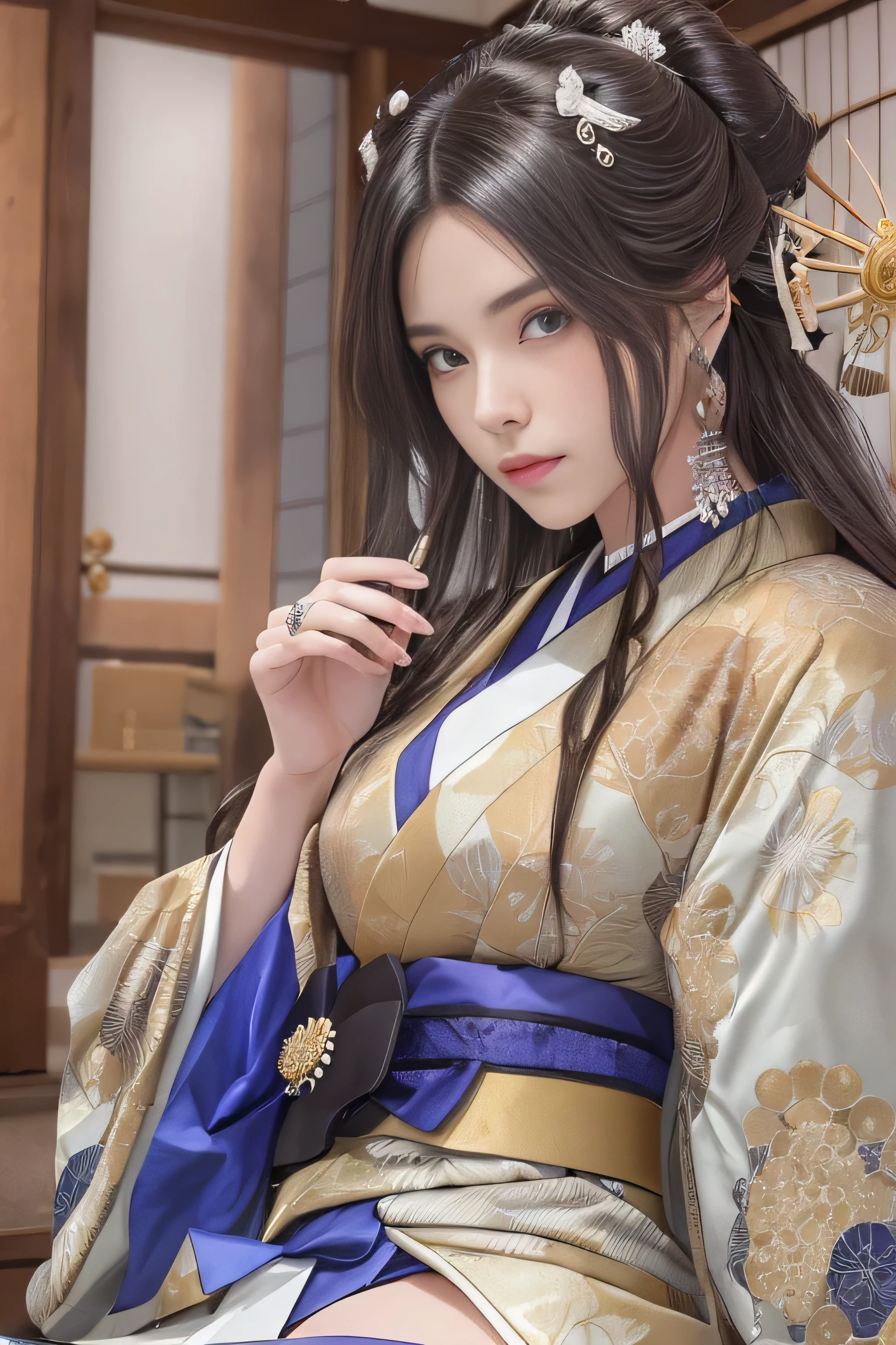 highest quality、High resolution、Super detailed、masterpiece、(Live shooting:1.5)、genuine:1.5、photogenuineistic:1.5、very delicate and beautiful、small details、(Japan around 1700:1.5)、1 female、(super beautiful)、(beautiful face:1.5)、(detailed face:1.5)、(fine eyes)、(detailed lips)、(detailed nose)、(Kunoichi)、(barefoot:1.5)、(spread your legs:1.5)、(In a room of the feudal lord's mansion:1.5)、(At SFW)