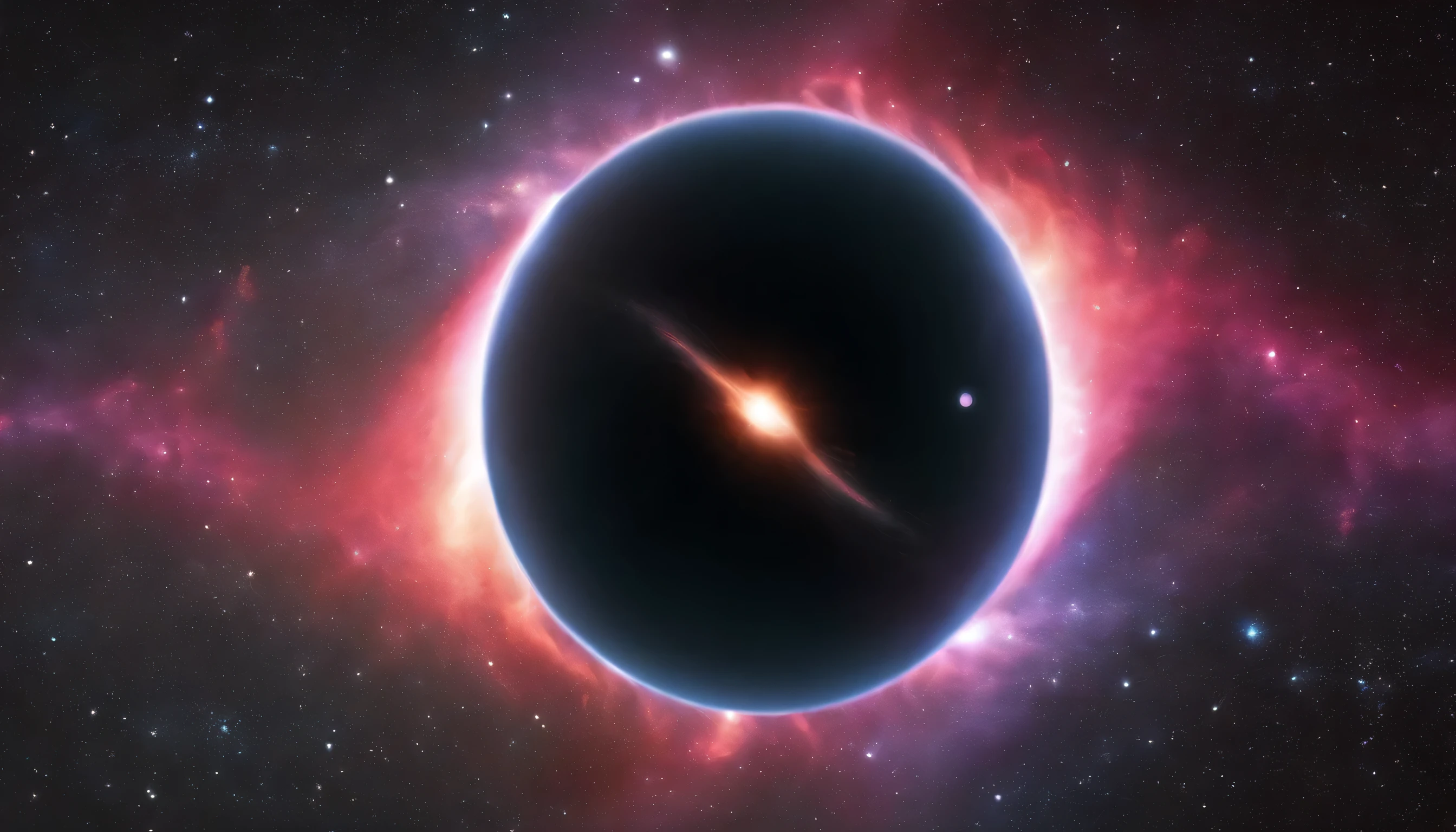Create a stunning and scientifically accurate representation of a black hole in the vastness of space. The image should showcase the intense gravitational forces bending light around the event horizon, creating a mesmerizing and ominous celestial scene. Capture the dark, mysterious beauty of the black hole against the backdrop of distant stars and cosmic clouds. The visualization should evoke a sense of wonder and awe, emphasizing the profound impact these cosmic phenomena have on the fabric of the universe