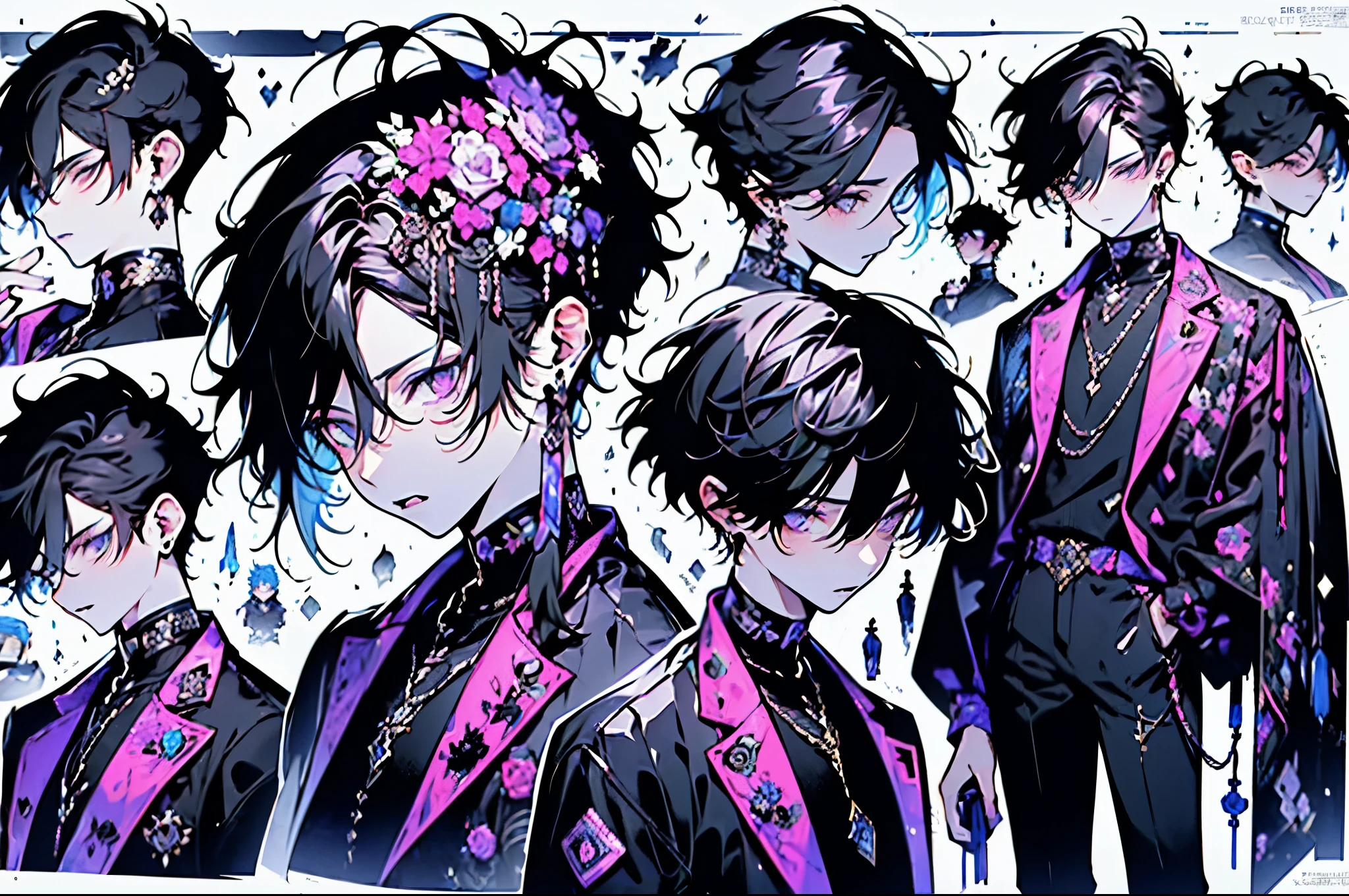 (absurdres, highres, ultra detailed), 1 male, adult, handsome, tall muscular guy, broad shoulders, finely detailed eyes, Cyberpunk, motorcycle, neon hair, holographic, black jacket, intense run, speed,Character OC design, the same person multi-angle painting, multi-angle painting, the theme color is violet, （Male characters:1.2),(Boy:1.2), ((Character design)),(Different expressions for the same character:0.8),Pubic area is clear,hyper HD, Exquisite, (4K works))、​masterpiece、(top-quality)、((Black cityscape background))、Korean Male、Adult male、((Adult 50 years old))、((Adult uncle type))、((Leather Jeans Style))、((Face similar to Hyunjin))、Cool Men、tall、((Wild features))、((Wild look))、((angry expressions))、((Long sleeve long trouser style))、((Smaller face))、Slim body、