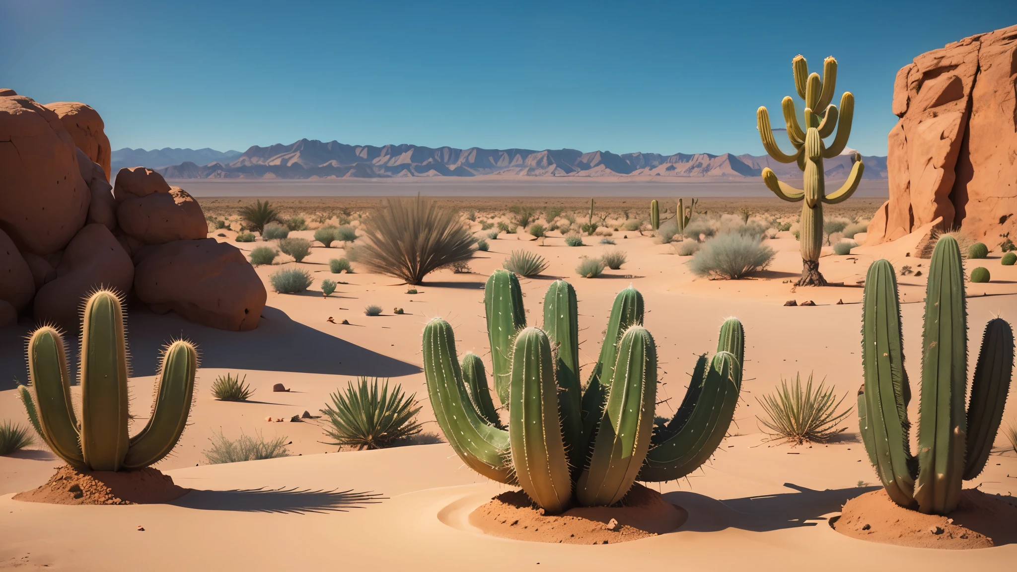 paisagem, Cactus plants in a desert area with a sky background, caatinga, paisagem do deserto, serene desert scenery before a thunderstorm.