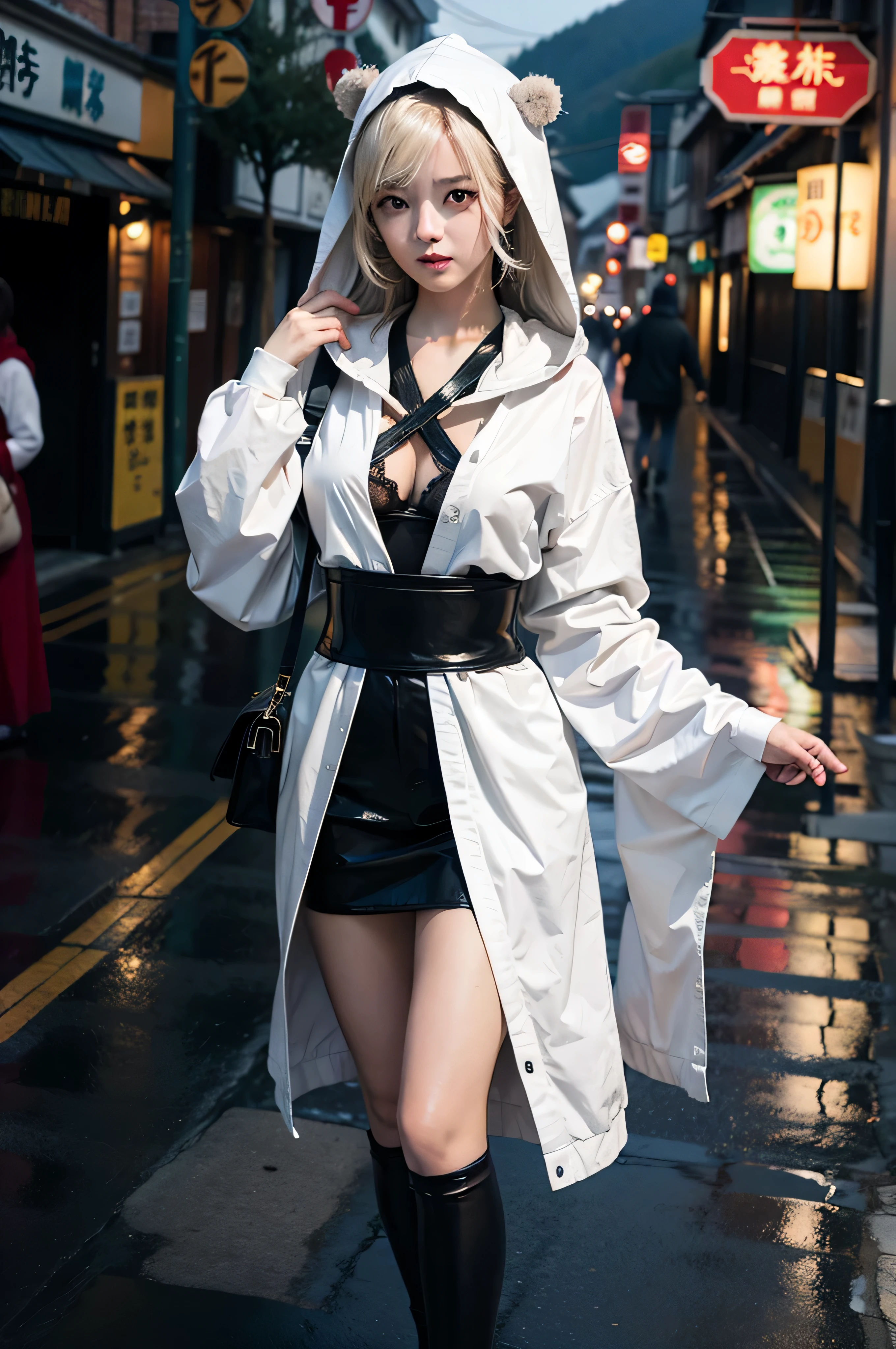 Anime character hooded costume, cute young woman wet hair in rain on city street, Keqing from Genshin Impact, Ayaka Genshin impact, ayaka game genshin impact, zhongli from genshin impact, Gorgeous Role Play, Guviz, Genshin, From Arknights, Ross Tran 8 K, WLOP and Sakimichan, by Yang J, 2b