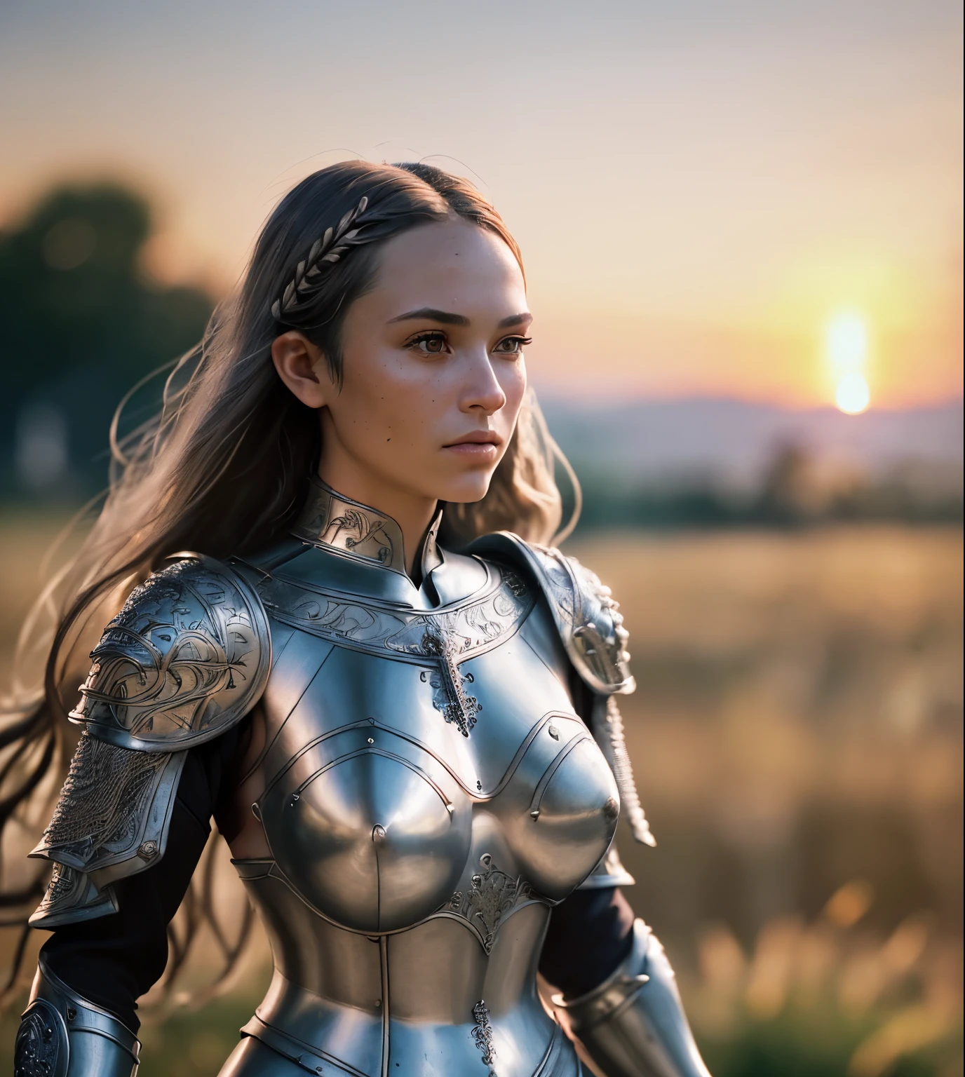 (masterpiece), (extremely intricate:1.3), (realistic), portrait of a girl, the most beautiful in the world, (medieval armor), metal reflections, upper body, outdoors, intense sunlight, far away castle, professional photograph of a stunning woman detailed, sharp focus, dramatic, award winning, cinematic lighting, octane render unreal engine, volumetrics dtx, (film grain, blurry background, blurry foreground, bokeh, depth of field, sunset, motion blur:1.3), chainmail Naked