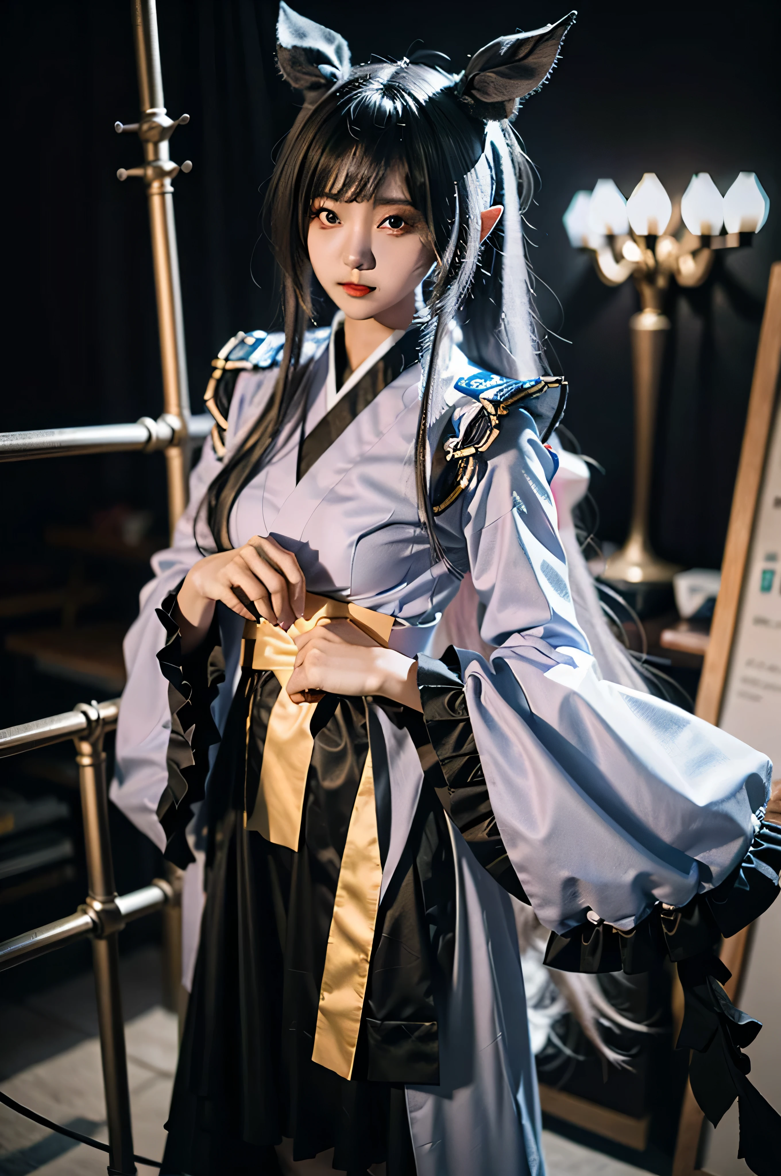 revealing cosplay outfit on a beautiful woman with  slender figure, Gorgeous Role Play, Guviz, Genshin, From Arknights, Ross Tran 8 K, WLOP and Sakimichan, by Yang J, 2b