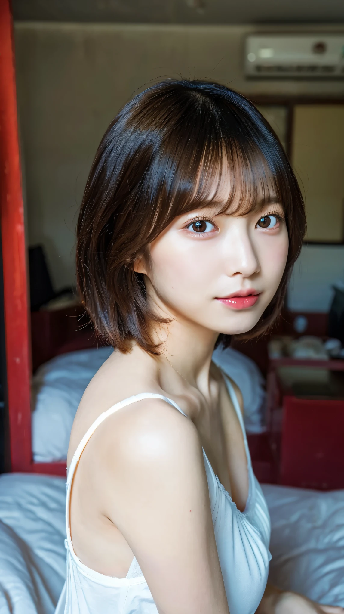 table top, highest quality, shape, Super detailed, finely, High resolution, 8k wallpaper, Beautiful woman at 30 years old,sexy,Japanese、short cut hair、thighs
