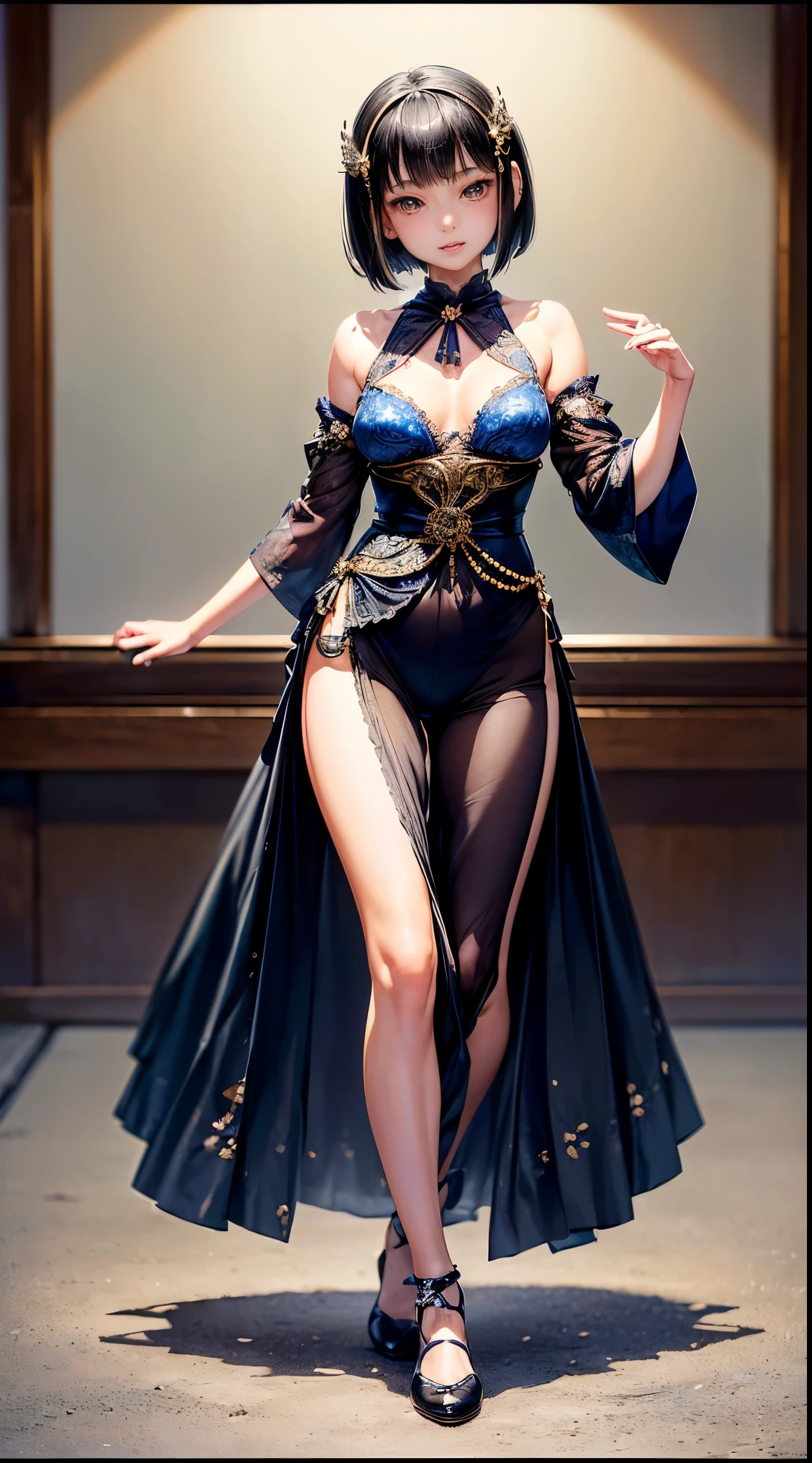(surrealism, RAW photo, nikon, 8K, Super detailed, masterpiece, advanced details, anatomically correct, intricate details, Super detaileded),
(Japanese pinup mode, Japanese high school girl, , slim waist and busty body),
((High-precision human body, highly detailed face, Highly detailed beautiful eyes, realistic skin, Impossibly cute, sister girls, Affectionate and cute, pretty girl, Surreal Girl, really cute, the cutest:1.2)),
((black hair, short bob cut, 1 small earring, lively eyes, round face,, look at the audience:1.1)),
((dance with hanafubuki, look at the audience)), See-through socks with cute floral pattern:1.5
(smile, grin and laugh),
(blue sky、Vast park),
Natural light, full length, Full body Esbian:1.5