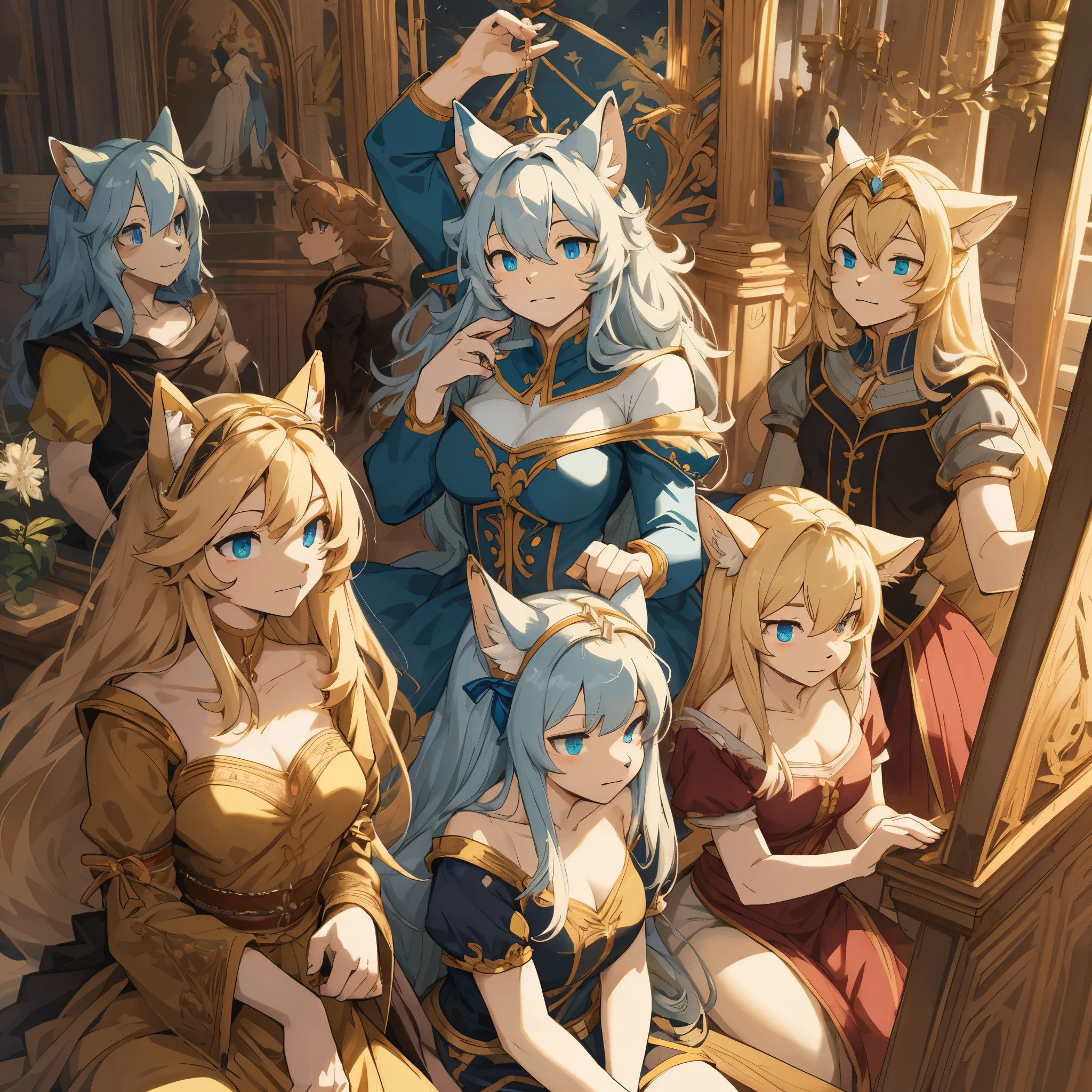 top quality, best quality, High-quality illustrations, masterpiece, super high resolution, detailed background, ballet, La Belle au bois dormant, The Sleeping Beauty, 6+boys, 6+girls, absurdres(highly detailed beautiful face and eyes)perfect anatomy, expression, good lighting, cinematic shadow(kemono, furry anthro)assorted poses, dynamic angle,