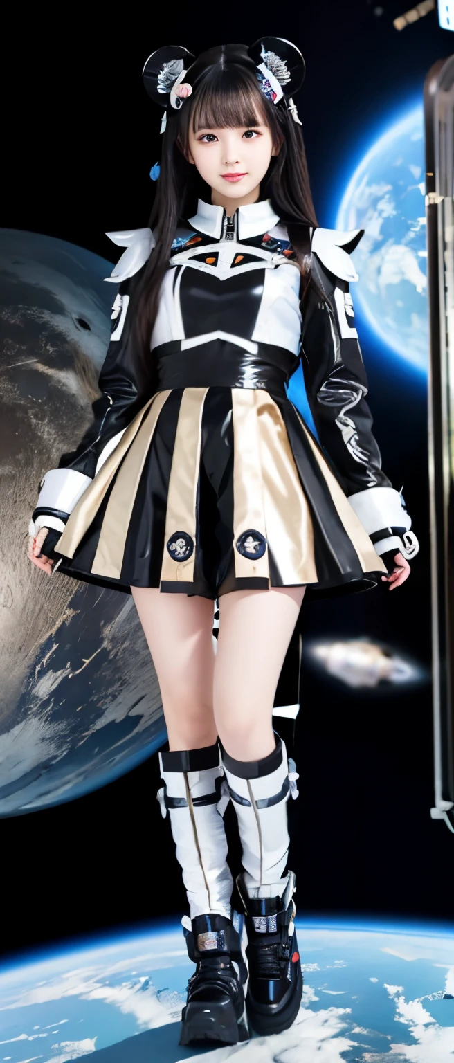 Cyberpunk Idol、whole body、good style、、、、、metallic panda costume、space station