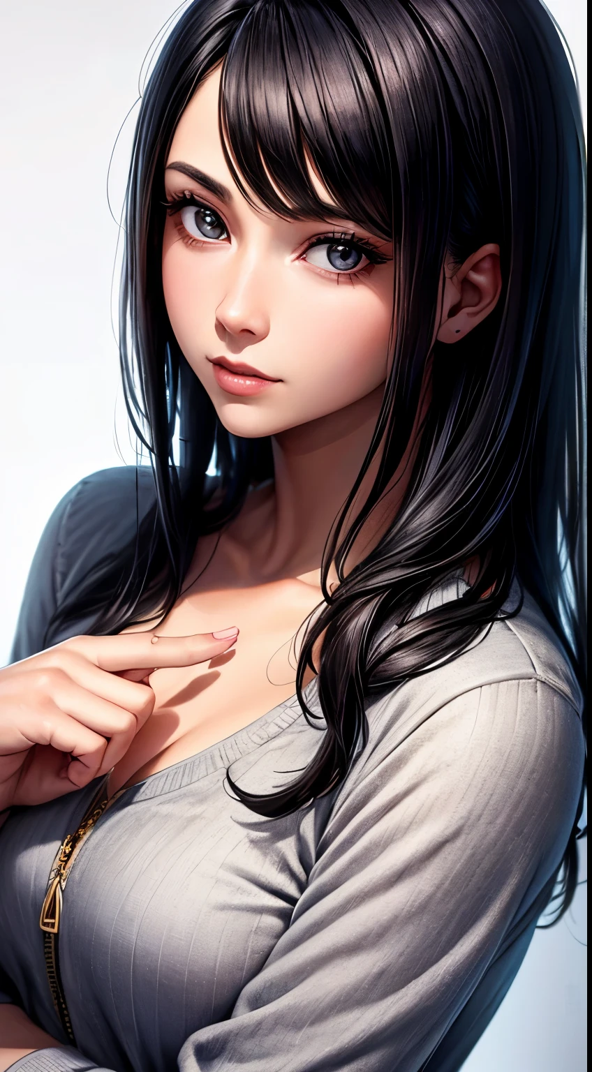 Woman, 30 years, adult, black hair, modern sexy clothes, nigth, soft ligth, face detail, from above, fingers --style realistic-imagine -