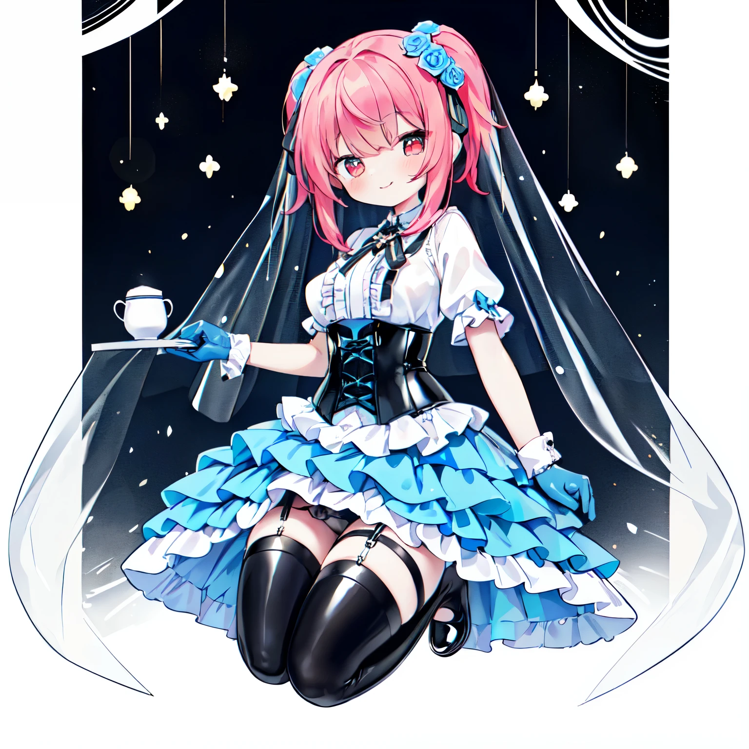 happy smile 3girl:1.3,clear white skin,Yumekawa、白い背景、青い髪に金色の目の女の子、赤い髪に緑の目の女の子、緑の髪にオレンジの目の女の子、(PastelColors:1.3)、(Cute illustration:1.3)、(watercolor paiting:1.1)、(Light blue and black theme:1.3), ((Gothic lolita, Black Wedding Dresses):1.2), (Black See-Through Wedding Veil:1.4), ((Black Latex Corset, Light blue breasted cup):1.4), (shortsleeves:1.3), ((White collar, Taibo):1.3), ((frills skirt, Multi-layer skirt):1.4), ((Stockings, Garter Belt):1.3), (Long gloves:1.2), (Blue rose decoration on the head:1.3),、Moya、colourfull、marble、Particles of light、patterns、 
Detailed drawing、Vibrant colors、striking contrast、intricate detailes、Delicate depiction、Luminescent、full body Esbian、(top-quality、8K、32K、​masterpiece、nffsw:1.2)、((Photo of red-eyed woman with bright red hair with cute smile：1.3))、 
((Horizontal twin tails tied with a black ribbon：2))、 
Curly hair:1.3、Zito-order：2、large full breasts