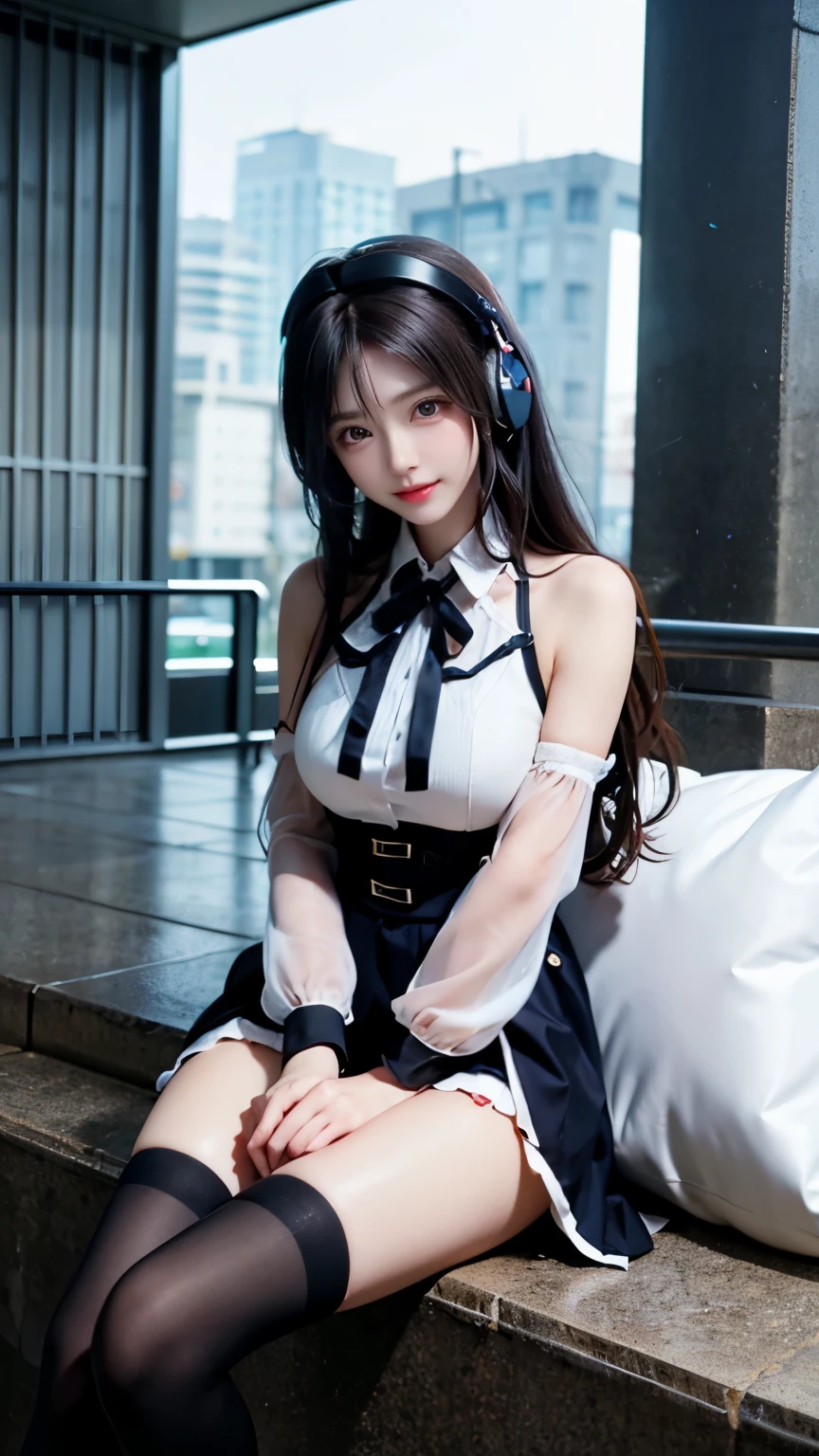 star、Supermodel、Perfect build、Muchimuchi、Three girls are looking at the viewer、girl、、Thighhighs、beautiful feet、、cyber punk、headphone、gentle smile、seen by girls、Innocent face、Military Uniform ta