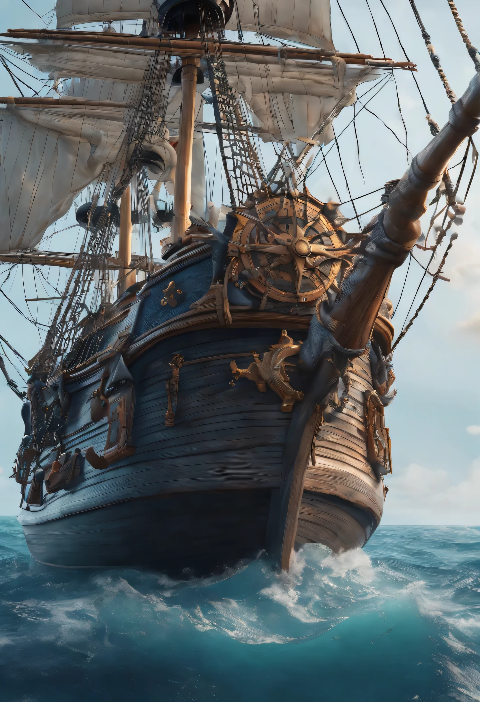 (highest quality,4K,8K,High resolution,table top:1.2),Super detailed,(realistic,realistic,Photoreal:1.37),female pirate,Haibara,pirate ship,beautiful and detailed eyes,detailed lips,soft pastel colors,