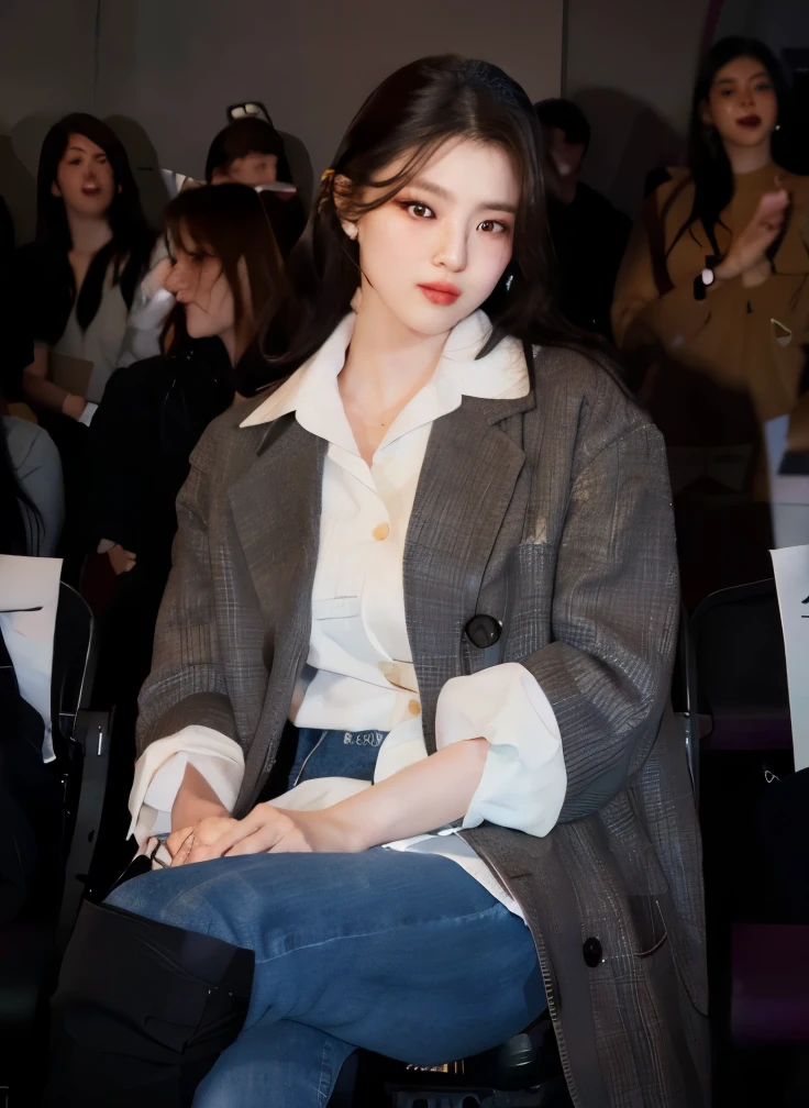 araffe woman sitting on a chair in front of a crowd of people, dilraba dilmurat, hye kyo song, Hwang se-é, Heonhwa Choe, atriz feminina da Coreia, modelo de moda feminina coreana, Lee Ji-eun, Lee Ji-eun, estacionar a partir de-min, 😭 🤮 💕 🎀, artista coreano so hee , so hee , han so hee