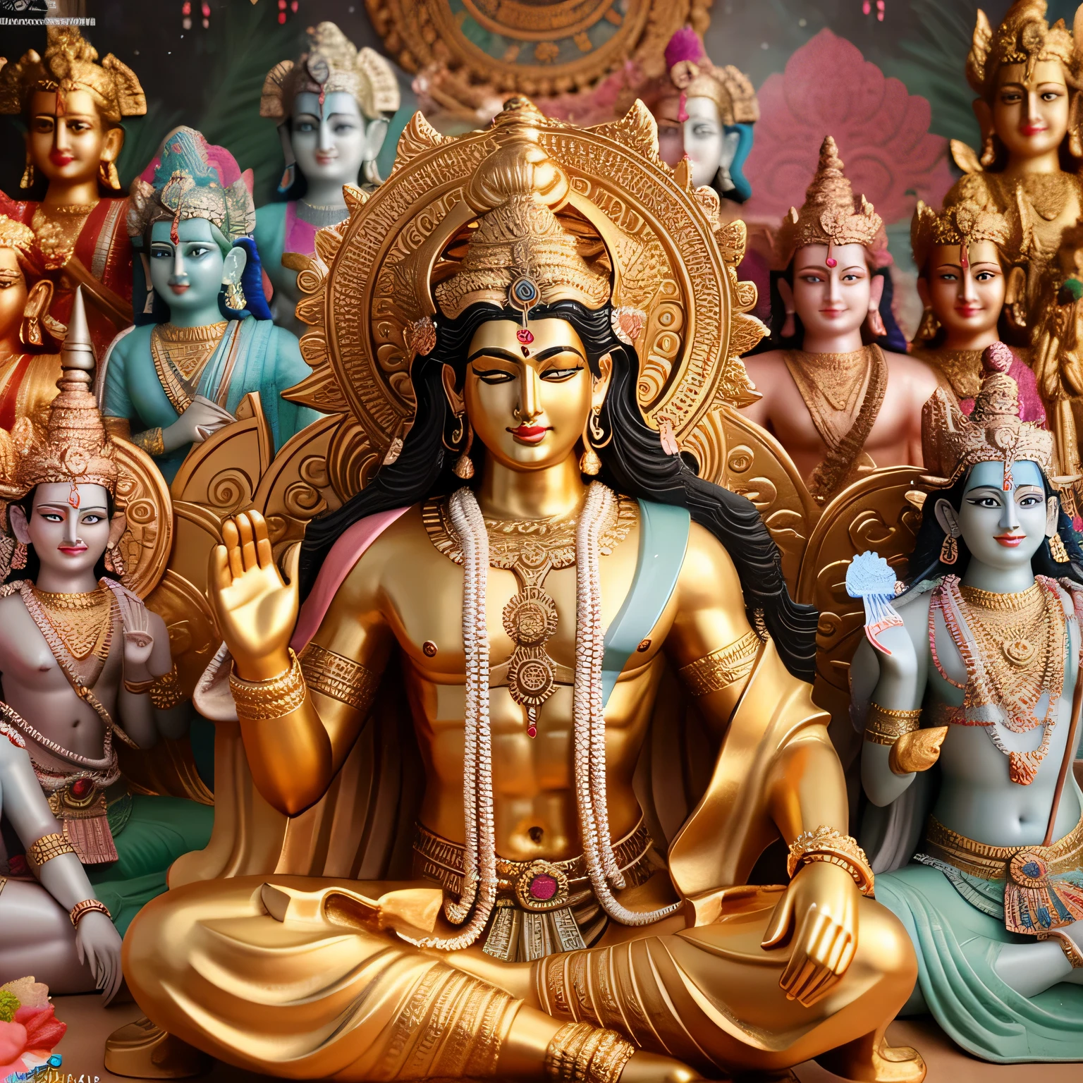 a close up of a statue of a person surrounded by other statues, hindu gods, hinduism, vishnu, hindu god, indian god, hindu art, attractive male deity, hindu aesthetic, from ramayan, trending ，, divine god, shiva, god shiva the destroyer, extremely detailed goddess shot, beautiful image, lord shiva, the god emperor of mankind, avatar image, ancient gods