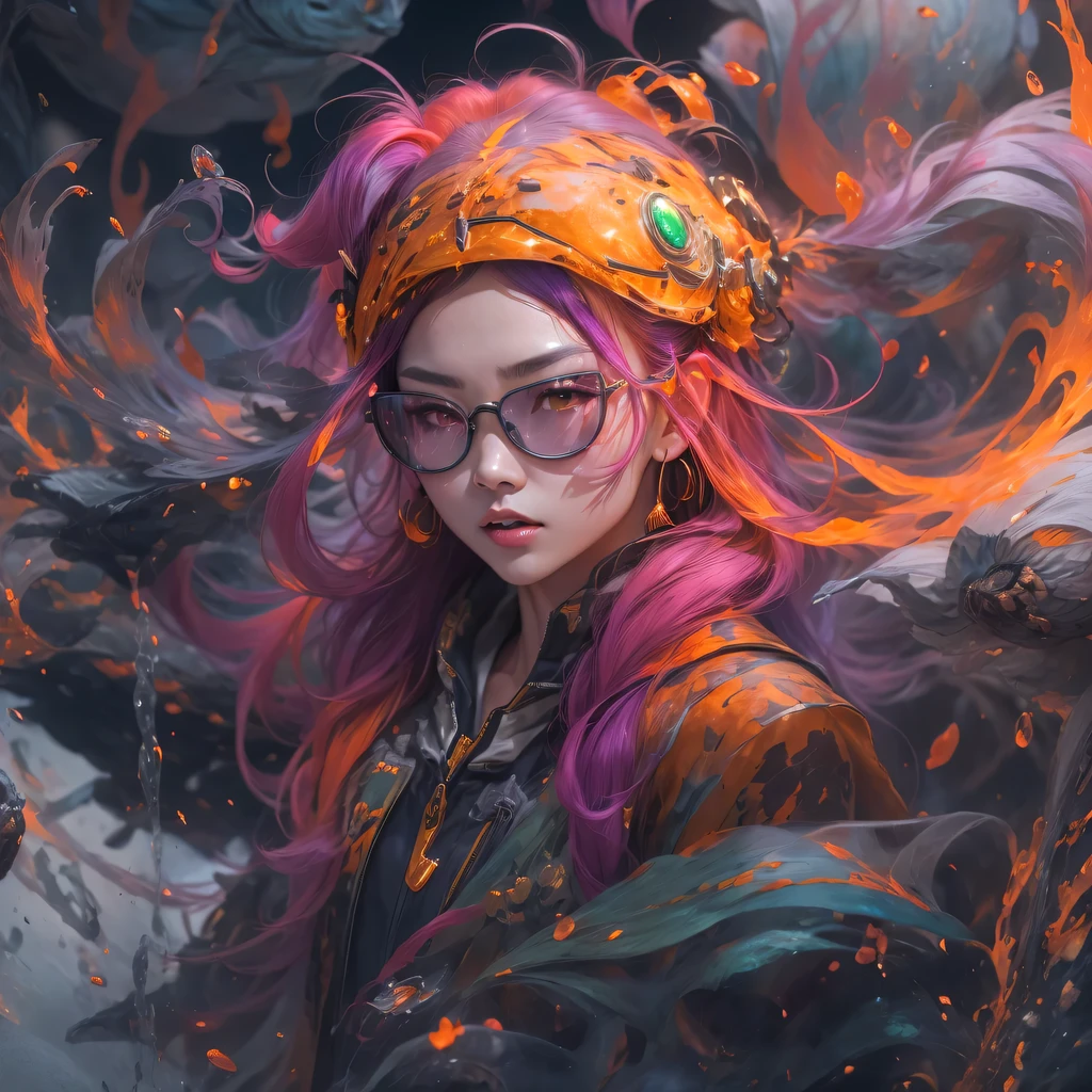 5679 Cyberpunk Year(masterpiece,HD,超HD,32k lotus root starch)Bright purple flowing hair,autumn pond, lotus root starch color, Asian (Michiko), (silk scarf), fighting stance, looking at the ground, Orange gradient long hair, ((Thick frame reflective jade windproof goggles))Floating bright purple, Fire cloud gold headdress, Chinese long-sleeved gold silk garment, (Abstract ink splash:1.2),mars background,lotus(realistically:1.4),bright purple hair,Smoke on the road,The background is very ivory、pure, high resolution, Detailed wind protection goggles, RAW photos lotus root starch, Sharp Re, Nikon D850 film photo by Jefferies Lee 4 Kodak Portra 400 camera F1.6 guns, rich and colorful, Super real、Vivid textures, dramatic lighting, Unreal Engine Art Station Trend, Silicon Nest 800