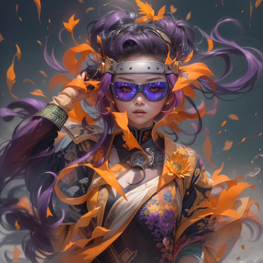 Chapter 3679 The Year of Cyberpunk(masterpiece,HD,超HD,32k lotus root starch)Bright purple flowing hair,autumn pond, lotus root starch color, Asian (Michiko), (silk scarf), fighting stance, looking at the ground, Orange gradient long hair, ((Thick frame reflective jade windproof goggles))Floating bright purple, Fire cloud gold headdress, Chinese long-sleeved gold silk garment, (Abstract ink splash:1.2),mars background,lotus(realistically:1.4),bright purple hair,Smoke on the road,The background is very ivory、pure, high resolution, Detailed wind protection goggles, RAW photos lotus root starch, Sharp Re, Nikon D850 film photo by Jefferies Lee 4 Kodak Portra 400 camera F1.6 guns, rich and colorful, Super real、Vivid textures, dramatic lighting, Unreal Engine Art Station Trend, Silicon Nest 800