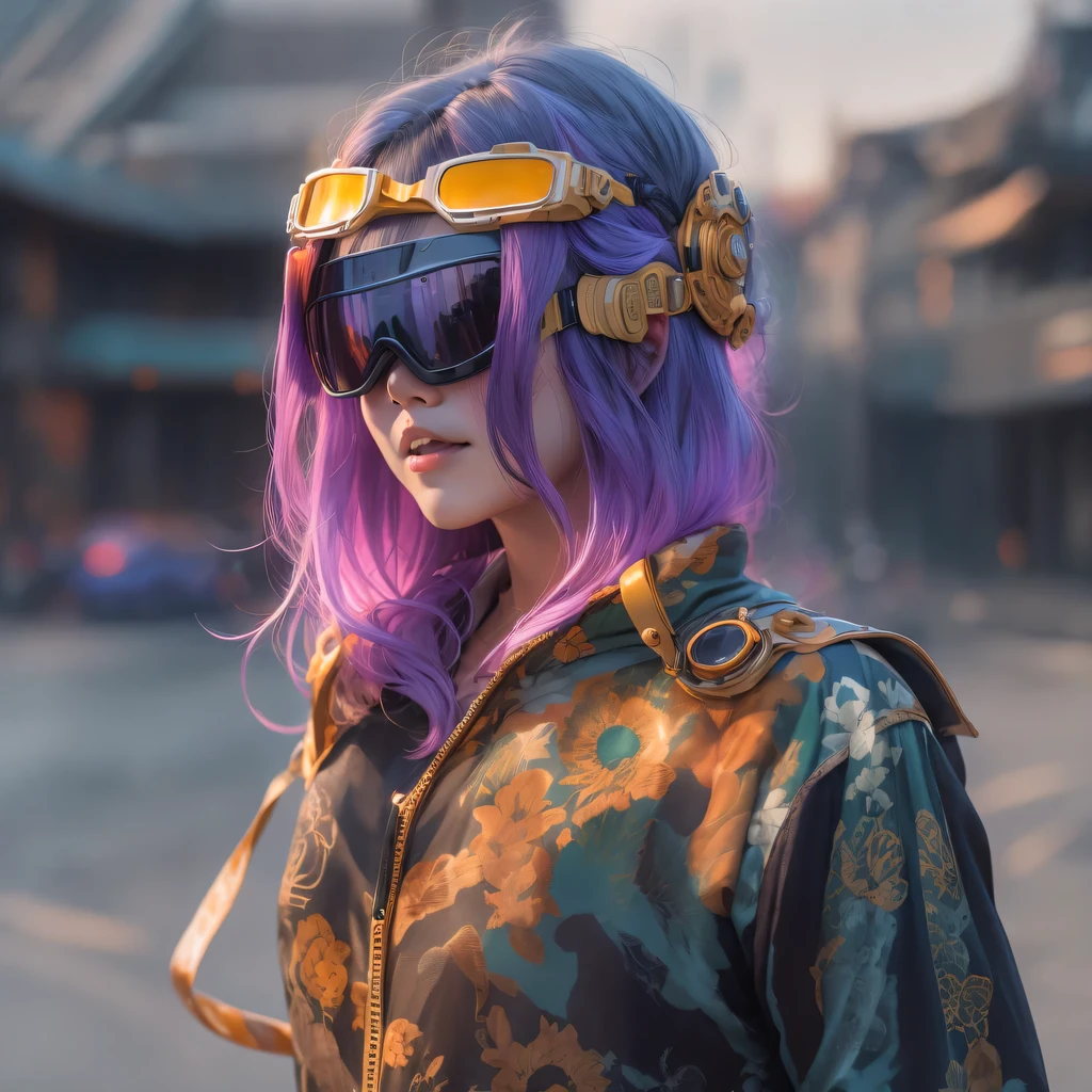 Chapter 3679 The Year of Cyberpunk(masterpiece,HD,超HD,32k lotus root starch)Bright purple flowing hair,autumn pond, lotus root starch color, Asian (Michiko), (silk scarf), fighting stance, looking at the ground, Orange gradient long hair, ((Thick frame reflective jade windproof goggles))Floating bright purple, Fire cloud gold headdress, Chinese long-sleeved gold silk garment, (Abstract ink splash:1.2),mars background,lotus(realistically:1.4),bright purple hair,Smoke on the road,The background is very ivory、pure, high resolution, Detailed wind protection goggles, RAW photos lotus root starch, Sharp Re, Nikon D850 film photo by Jefferies Lee 4 Kodak Portra 400 camera F1.6 guns, rich and colorful, Super real、Vivid textures, dramatic lighting, Unreal Engine Art Station Trend, Silicon Nest 800