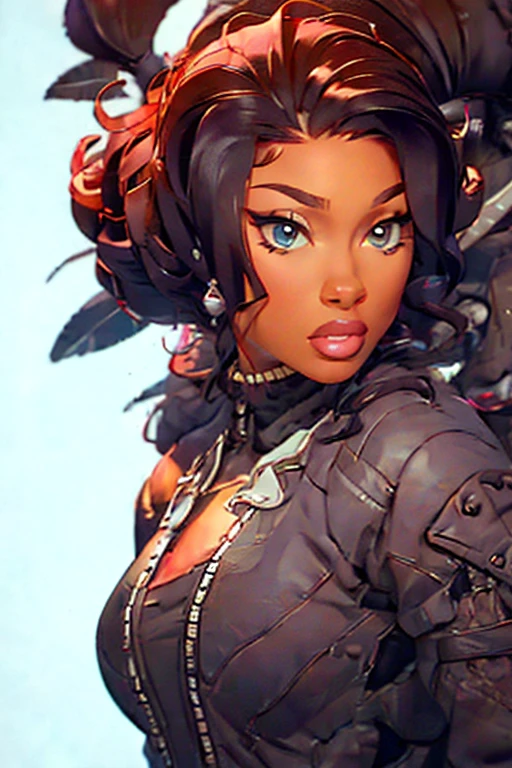 1girl, black female, mature female, dreads hair, dark skin, megan, megantheestallion, detailed background, masterpiece, super detail, 4K