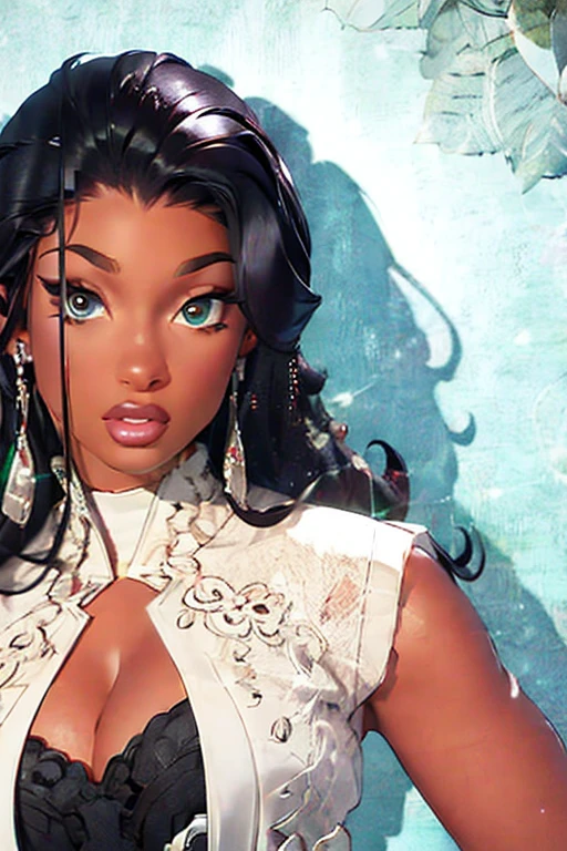 1girl, black female, mature female, dreads hair, dark skin, megan, megantheestallion, detailed background, masterpiece, super detail, 4K