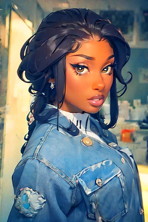 1girl, black female, mature female, dreads hair, dark skin, megan, megantheestallion, detailed background, masterpiece, super detail, 4K