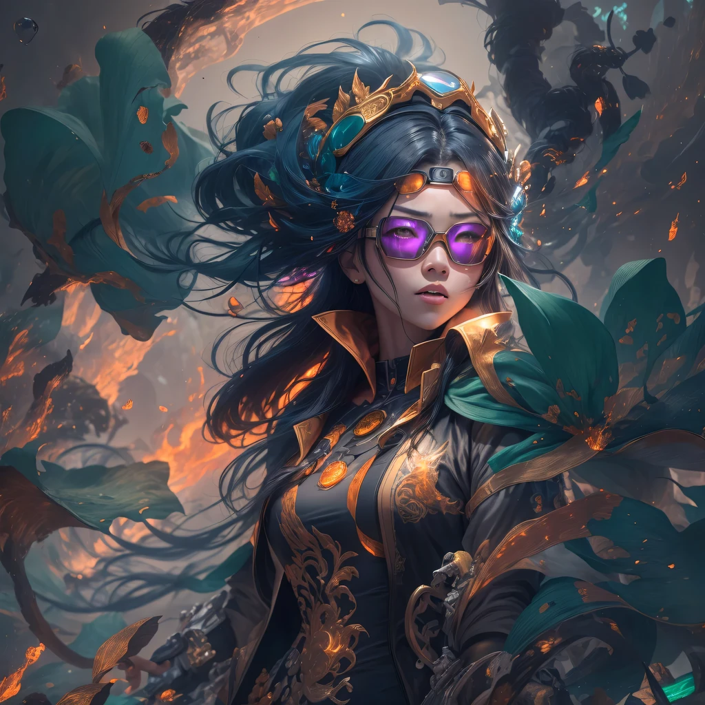 Chapter 3679 The Year of Cyberpunk(masterpiece,HD,超HD,32k lotus root starch)Bright purple flowing hair,autumn pond, lotus root starch color, Asian (Michiko), (silk scarf), fighting stance, looking at the ground, Orange gradient long hair, ((Thick frame reflective jade windproof goggles))Floating bright purple, Fire cloud gold headdress, Chinese long-sleeved gold silk garment, (Abstract ink splash:1.2),mars background,lotus(realistically:1.4),bright purple hair,Smoke on the road,The background is very ivory、pure, high resolution, Detailed wind protection goggles, RAW photos lotus root starch, Sharp Re, Nikon D850 film photo by Jefferies Lee 4 Kodak Portra 400 camera F1.6 guns, rich and colorful, Super real、Vivid textures, dramatic lighting, Unreal Engine Art Station Trend, Silicon Nest 800