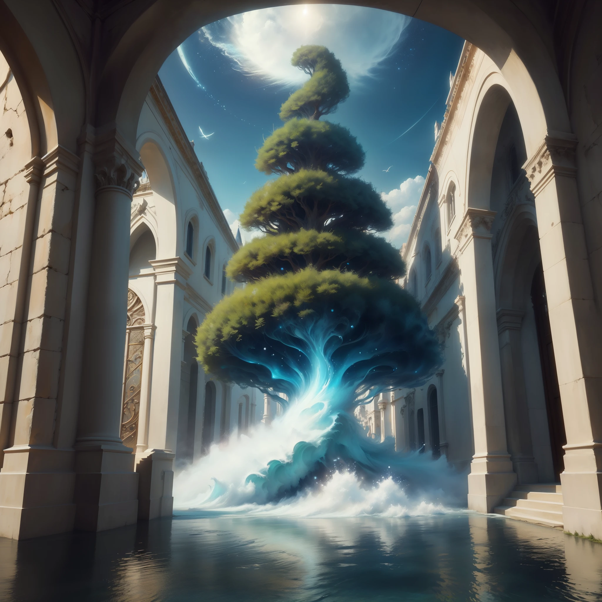 psionicmagic , waves of psychic energy, fluxo de mana, Brilha, Reino, buildings, castelo , superlotado, lojas ,