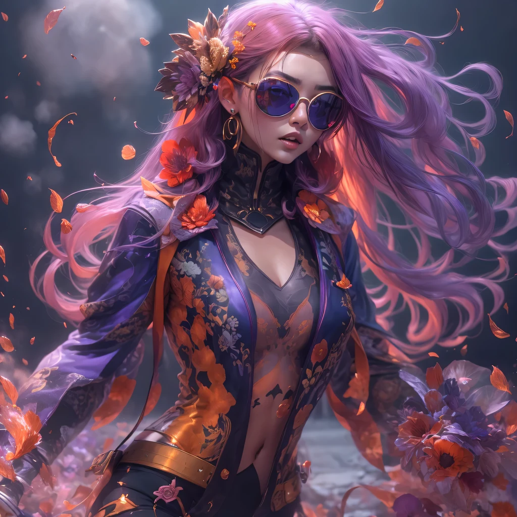 8679 Cyberpunk Year(masterpiece,HD,超HD,32k lotus root starch)Bright purple flowing hair,autumn pond, lotus root starch color, Asian (Michiko), (silk scarf), fighting stance, looking at the ground, Orange gradient long hair, ((Thick frame reflective jade windproof goggles))Floating bright purple, Fire cloud gold headdress, Chinese long-sleeved gold silk garment, (Abstract ink splash:1.2),mars background,lotus(realistically:1.4),bright purple hair,Smoke on the road,The background is very ivory、pure, high resolution, Detailed wind protection goggles, RAW photos lotus root starch, Sharp Re, Nikon D850 film photo by Jefferies Lee 4 Kodak Portra 400 camera F1.6 guns, rich and colorful, Super real、Vivid textures, dramatic lighting, Unreal Engine Art Station Trend, Silicon Nest 800
