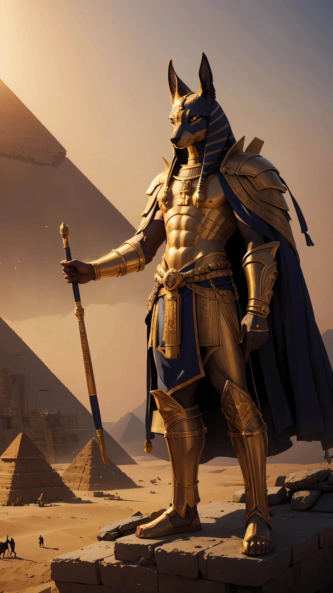 Living Anubis overseeing the construction of the great pyramid