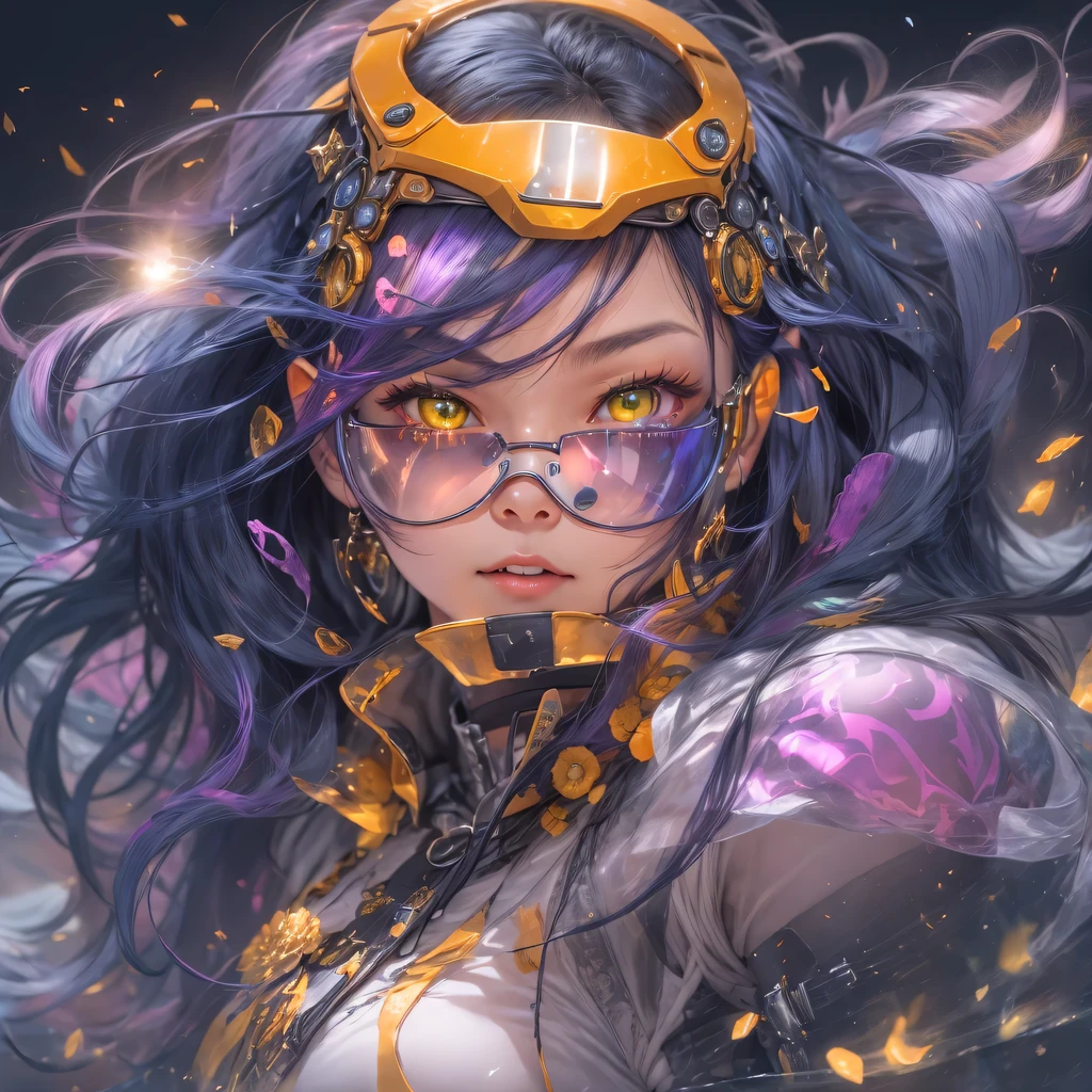 5679 Cyberpunk Year(masterpiece,HD,超HD,32k lotus root starch)Bright purple flowing hair,autumn pond, lotus root starch color, Asian (Michiko), (silk scarf), fighting stance, looking at the ground, Orange gradient long hair, ((Thick frame reflective jade windproof goggles))Floating bright purple, Fire cloud gold headdress, Chinese long-sleeved gold silk garment, (Abstract ink splash:1.2),mars background,lotus(realistically:1.4),bright purple hair,Smoke on the road,The background is very ivory、pure, high resolution, Detailed wind protection goggles, RAW photos lotus root starch, Sharp Re, Nikon D850 film photo by Jefferies Lee 4 Kodak Portra 400 camera F1.6 guns, rich and colorful, Super real、Vivid textures, dramatic lighting, Unreal Engine Art Station Trend, Silicon Nest 800