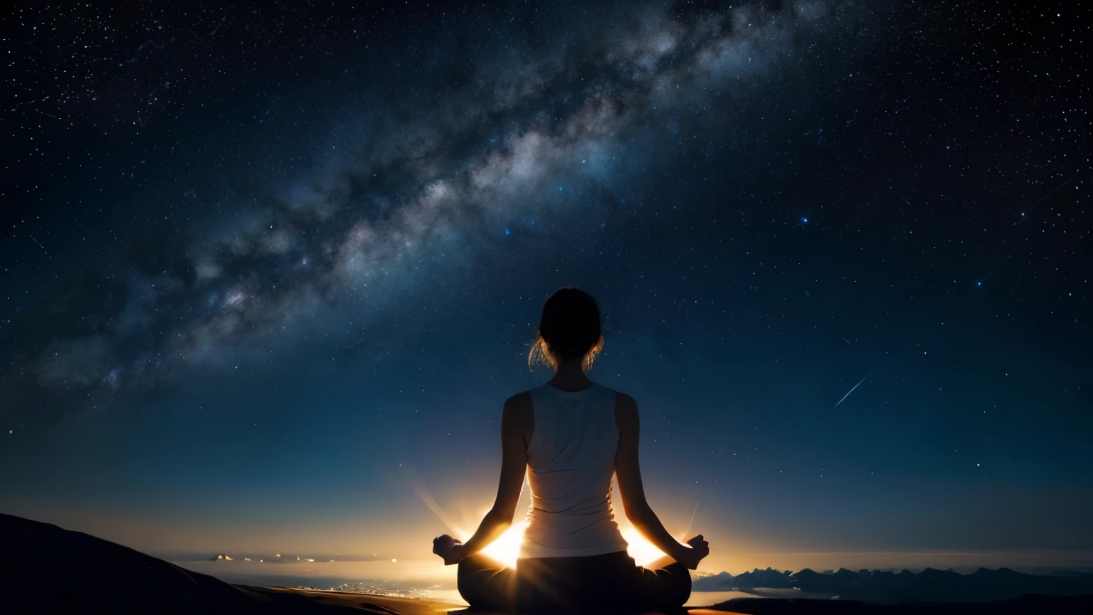 woman 1people Meditation Poses back view universe starry sky planet beautiful beautiful
