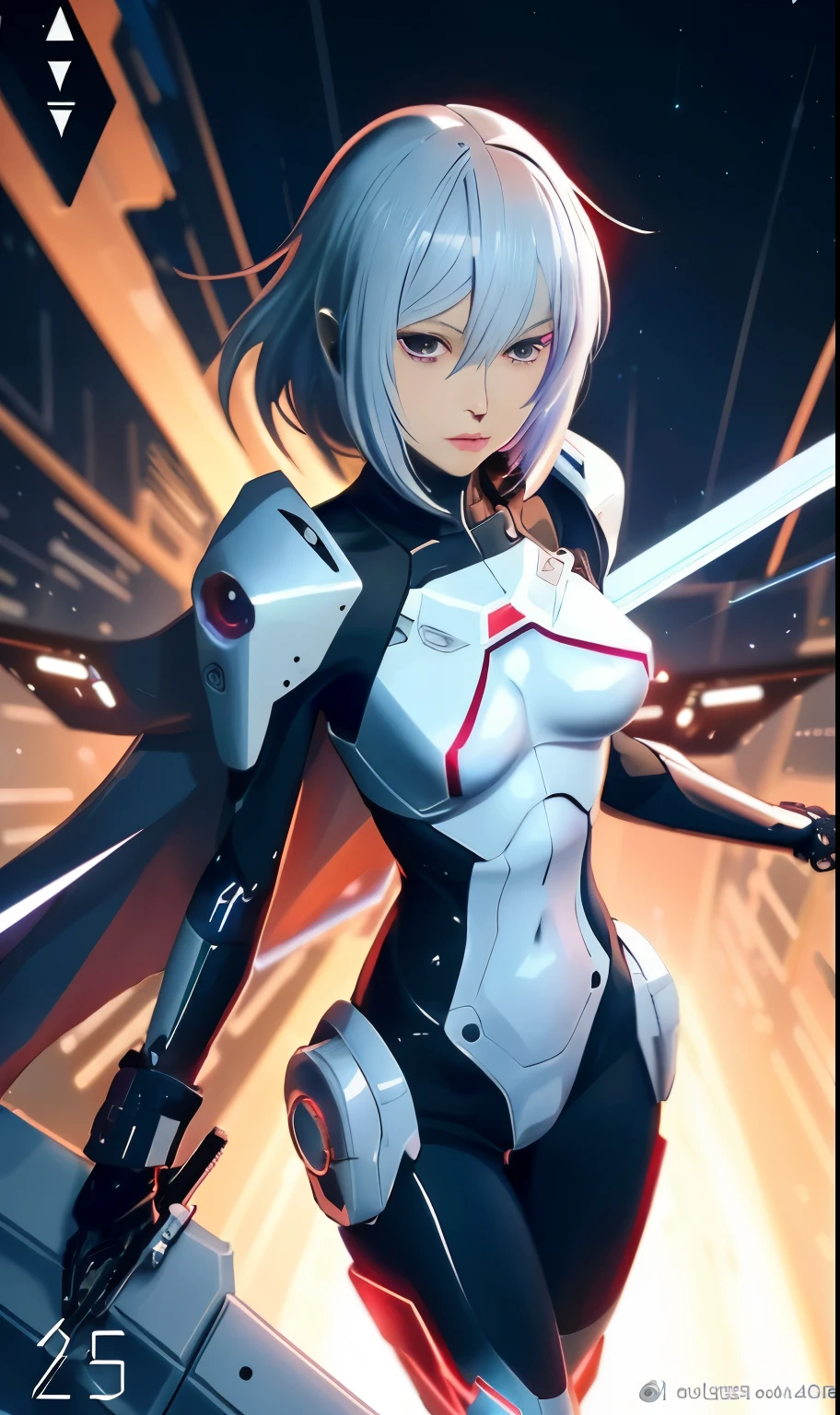 a close up of a woman in a futuristic suit with a sword, android heroine, perfect android girl, ayanami, advanced digital anime art ”, portrait anime space cadet girl, advanced digital anime art, perfect anime cyborg woman, digital cyberpunk anime art, girl in mecha cyber armor, digital cyberpunk - anime art, digital anime illustration, cyborg - girl, cute cyborg girl